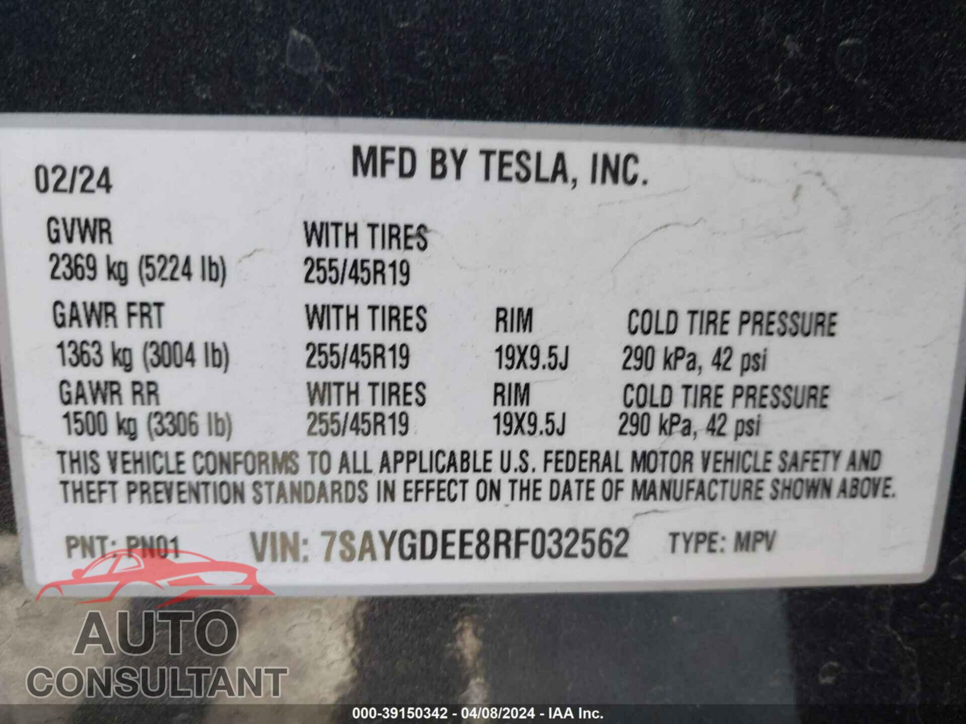 TESLA MODEL Y 2024 - 7SAYGDEE8RF032562