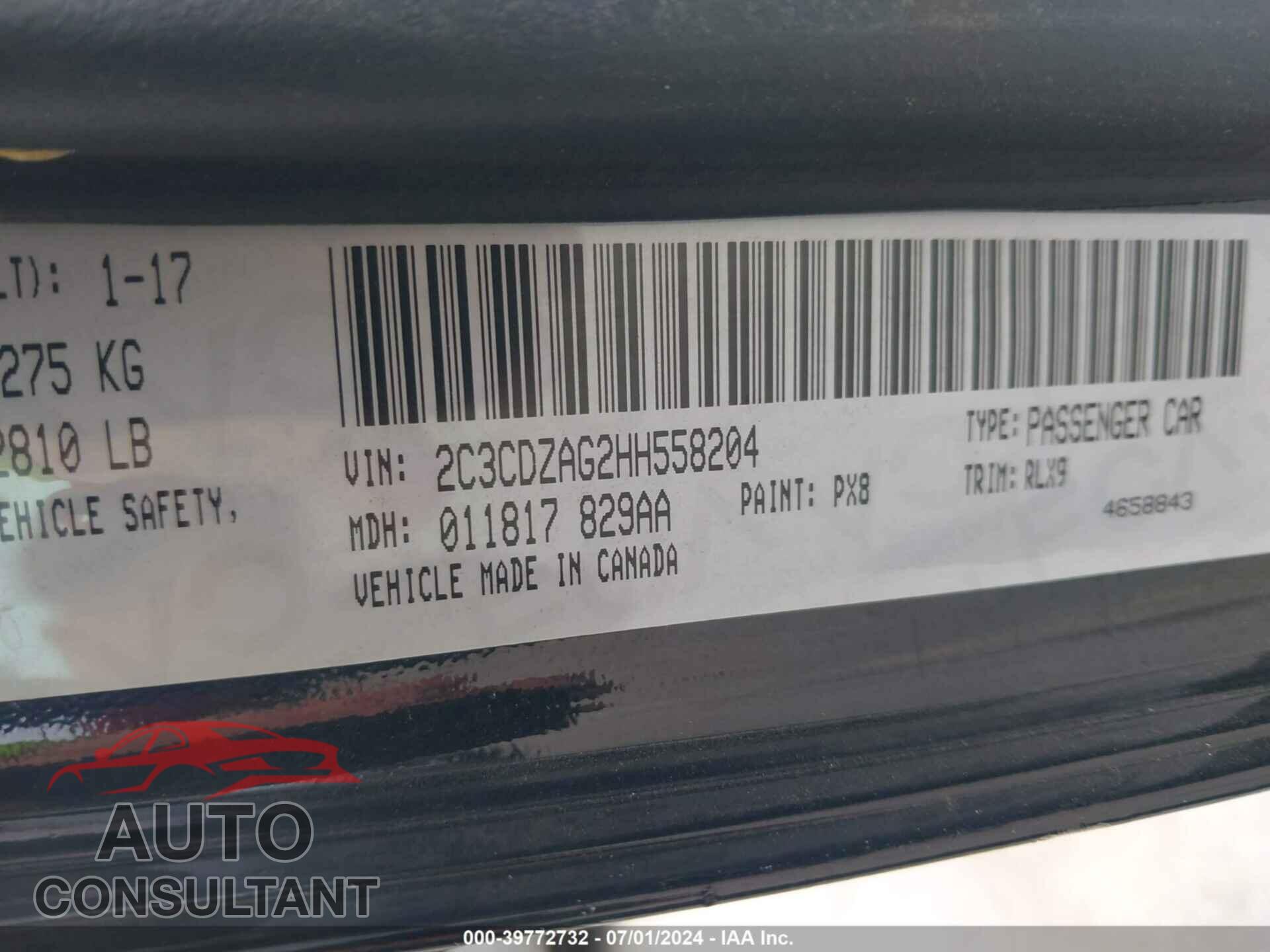 DODGE CHALLENGER 2017 - 2C3CDZAG2HH558204