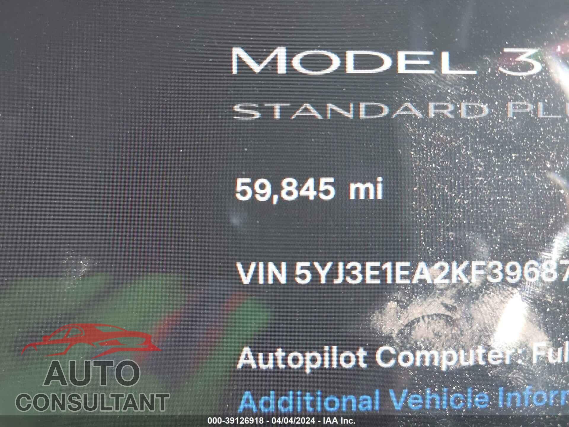 TESLA MODEL 3 2019 - 5YJ3E1EA2KF396877
