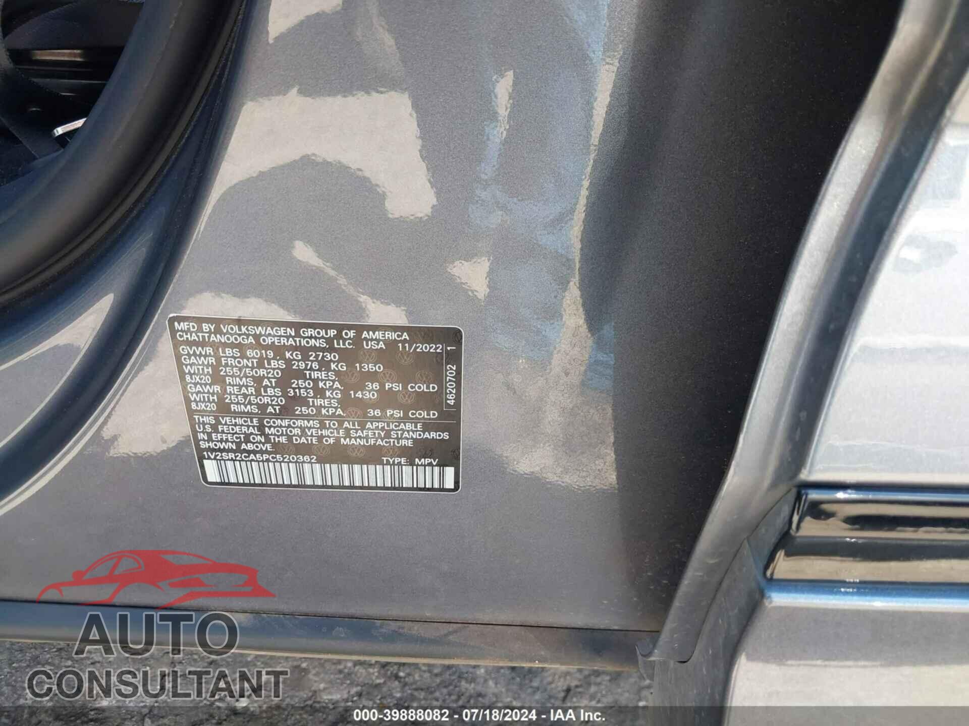 VOLKSWAGEN ATLAS 2023 - 1V2SR2CA5PC520362