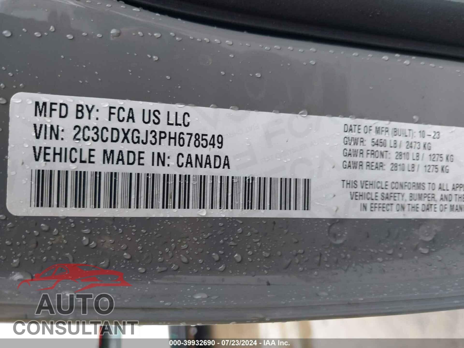 DODGE CHARGER 2023 - 2C3CDXGJ3PH678549