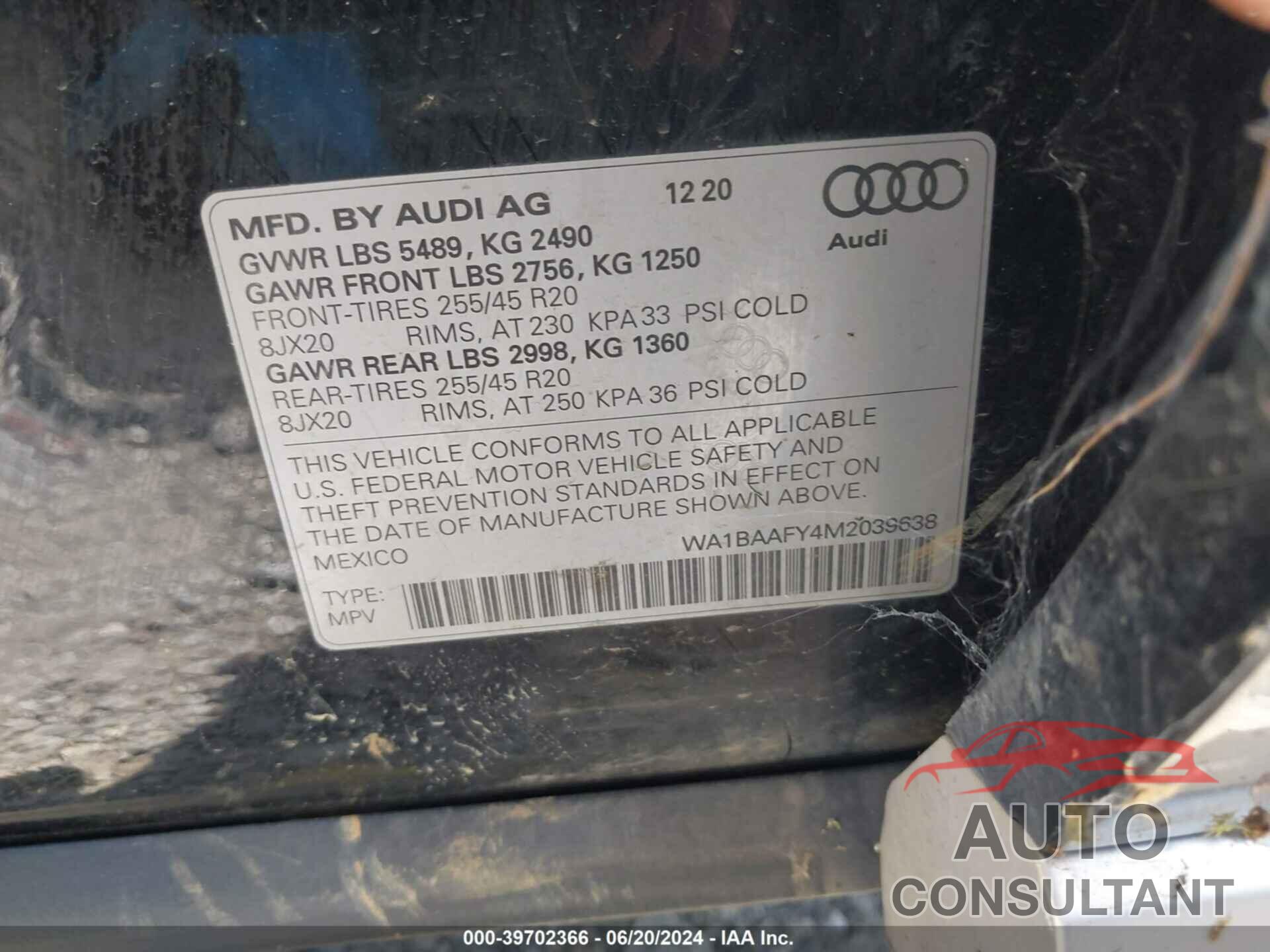 AUDI Q5 2021 - WA1BAAFY4M2039638