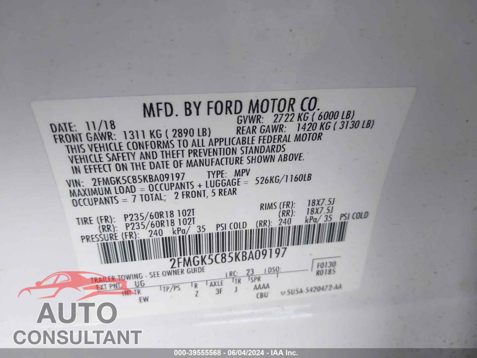 FORD FLEX 2019 - 2FMGK5C85KBA09197