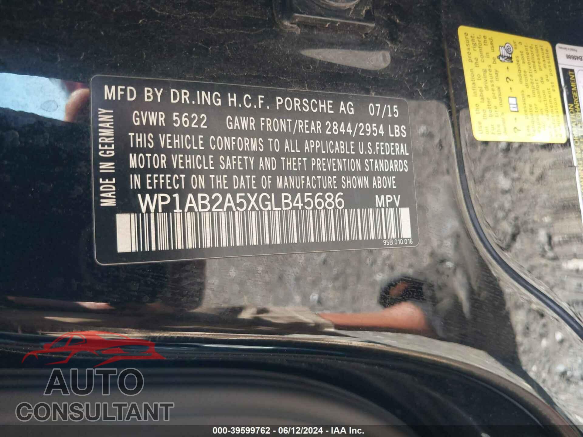 PORSCHE MACAN 2016 - WP1AB2A5XGLB45686