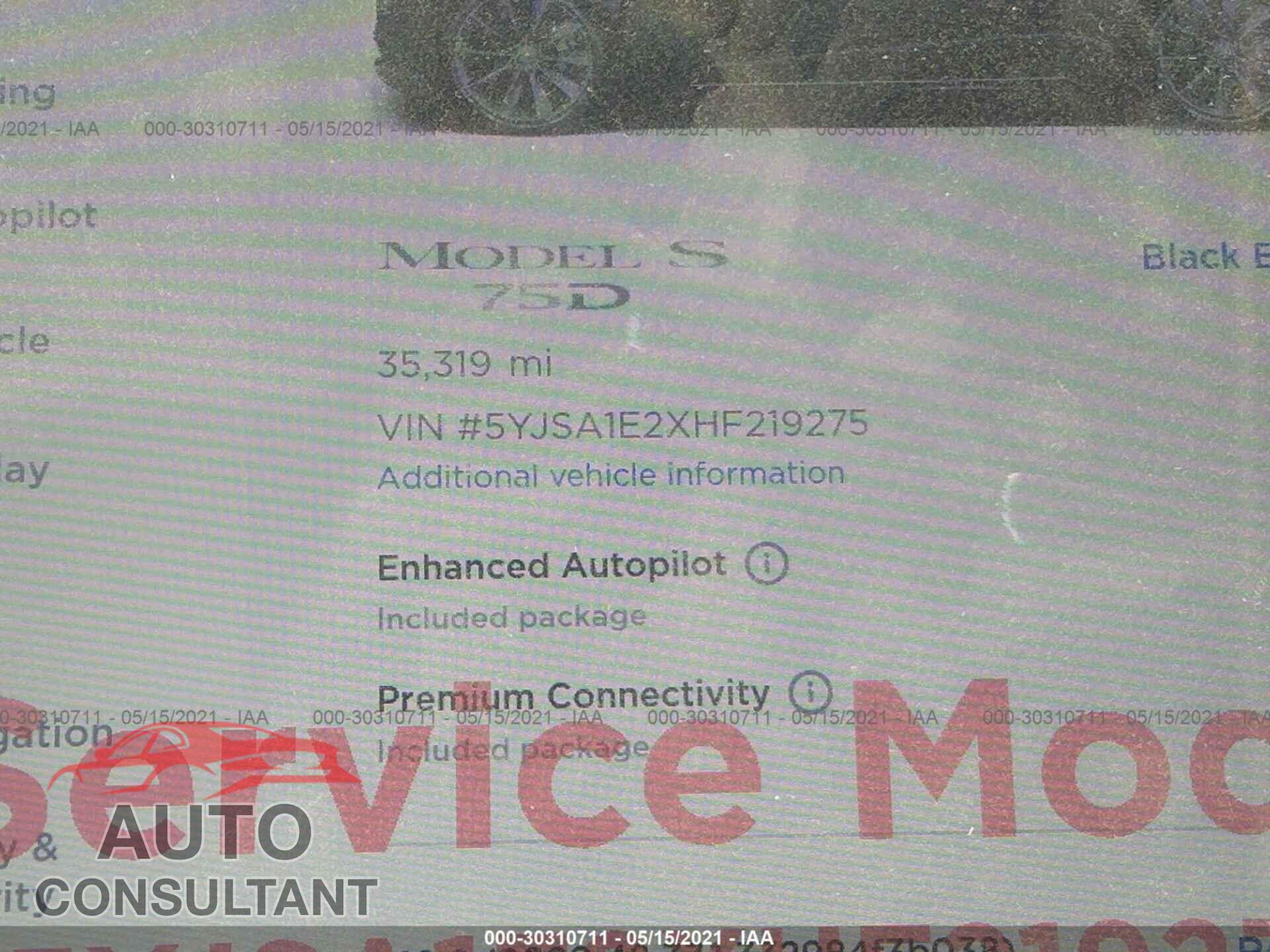 TESLA MODEL S 2017 - 5YJSA1E2XHF219275