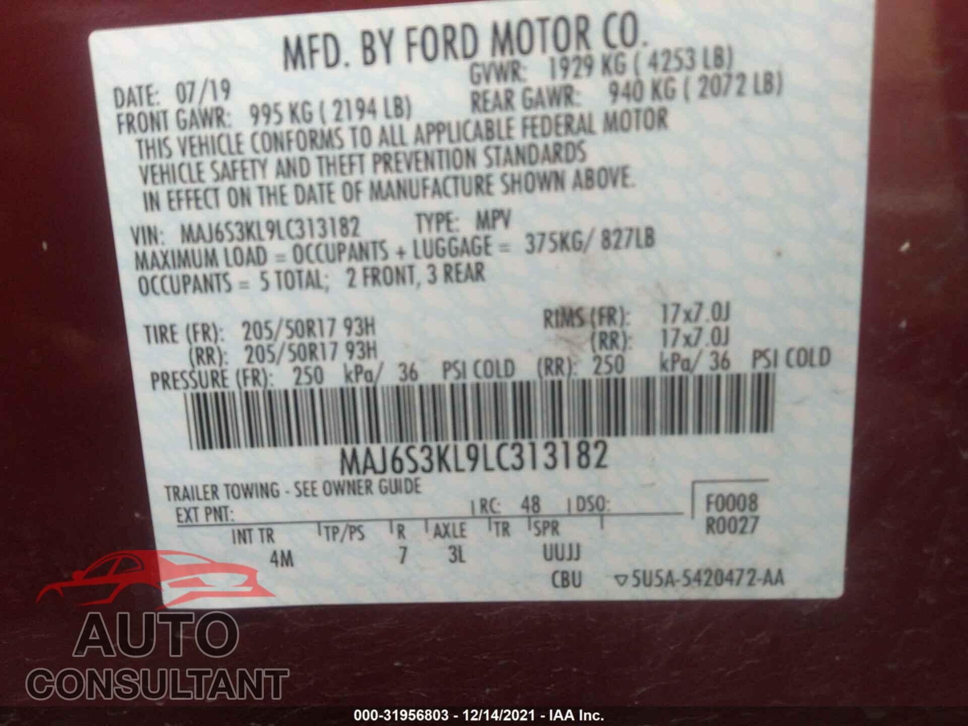 FORD ECOSPORT 2020 - MAJ6S3KL9LC313182