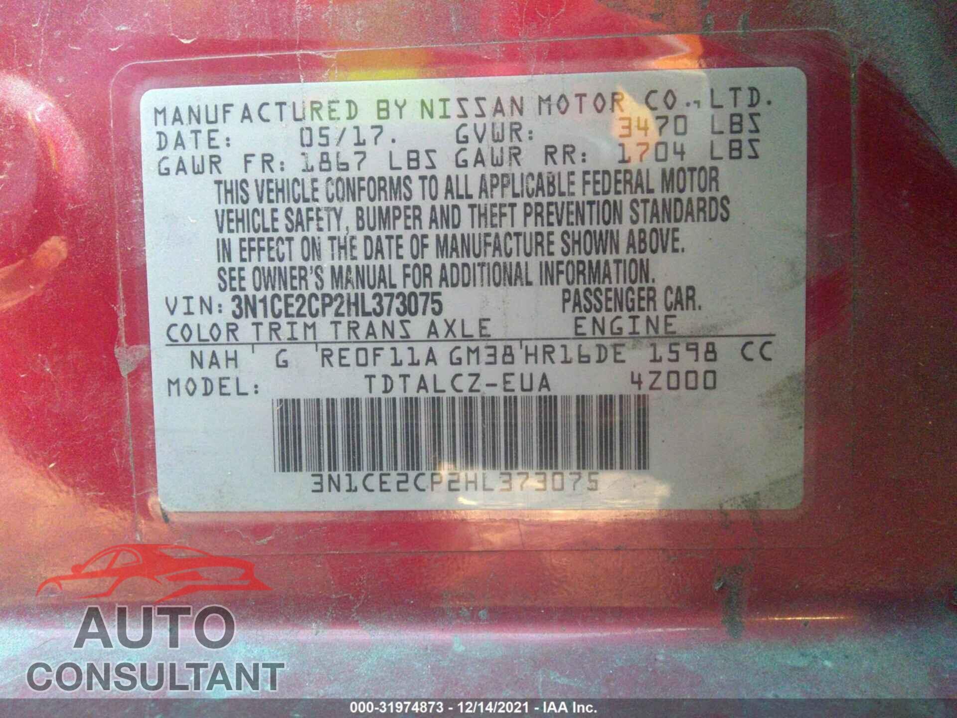NISSAN VERSA NOTE 2017 - 3N1CE2CP2HL373075