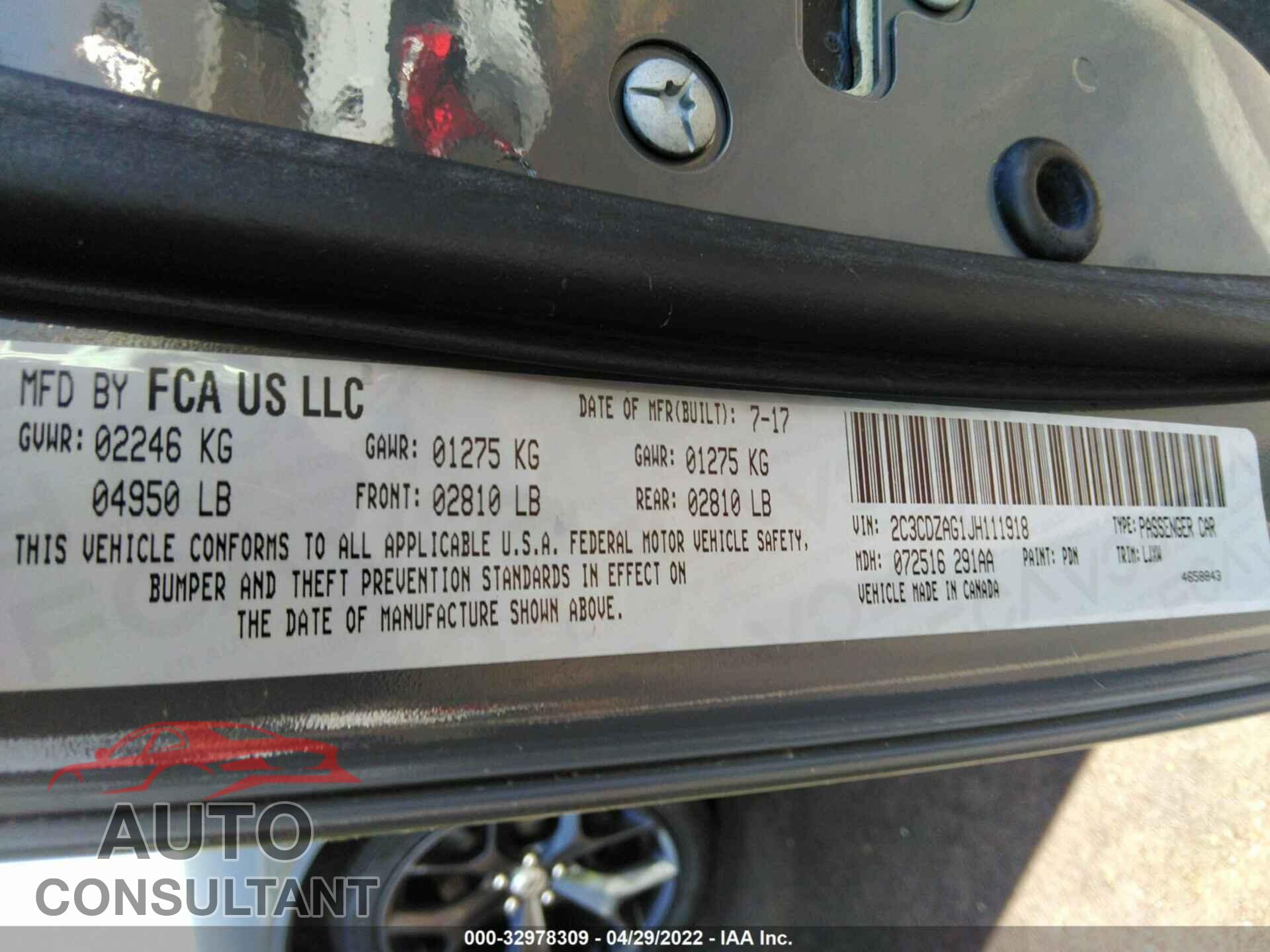 DODGE CHALLENGER 2018 - 2C3CDZAG1JH111918