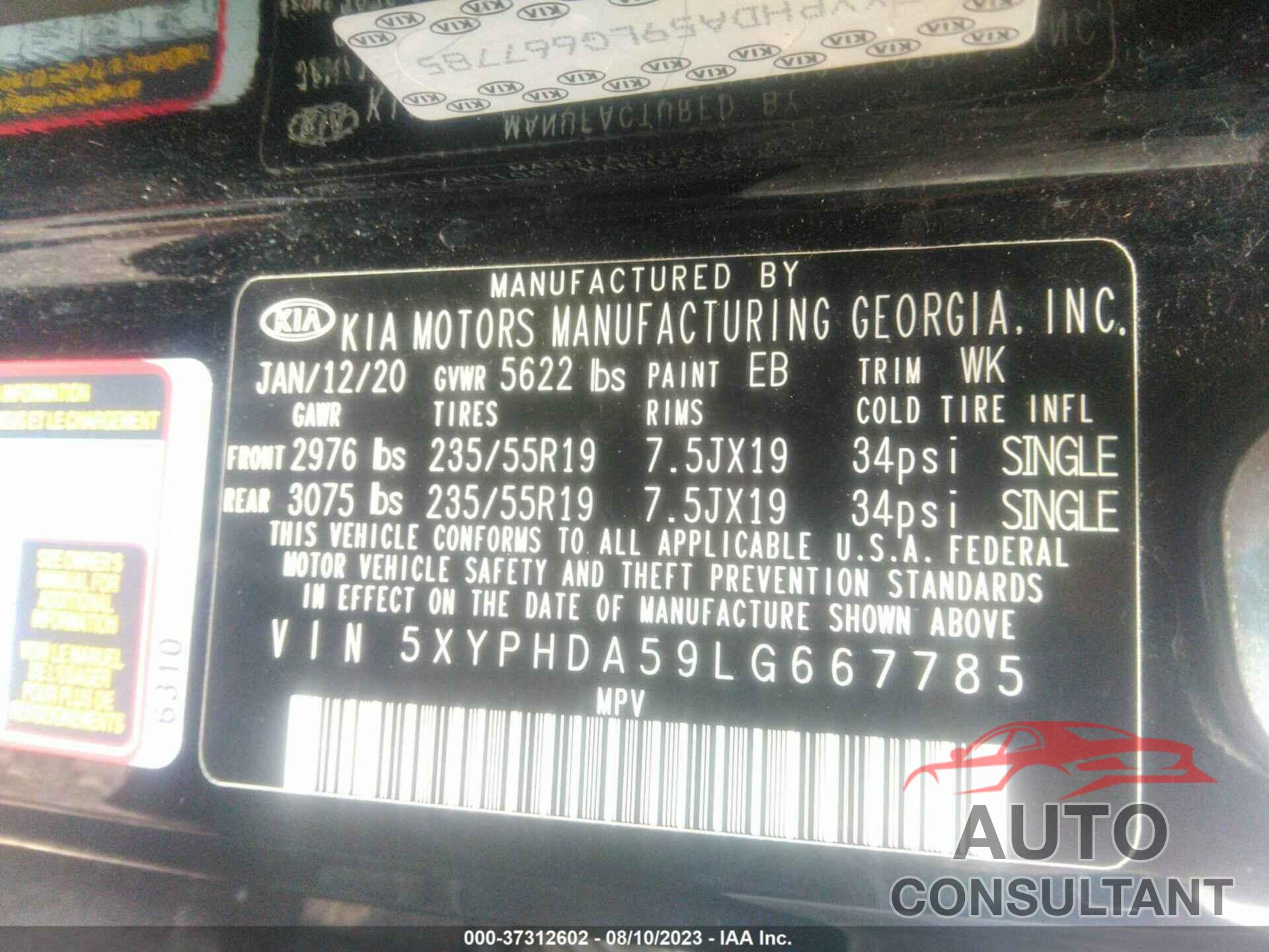 KIA SORENTO 2020 - 5XYPHDA59LG667785