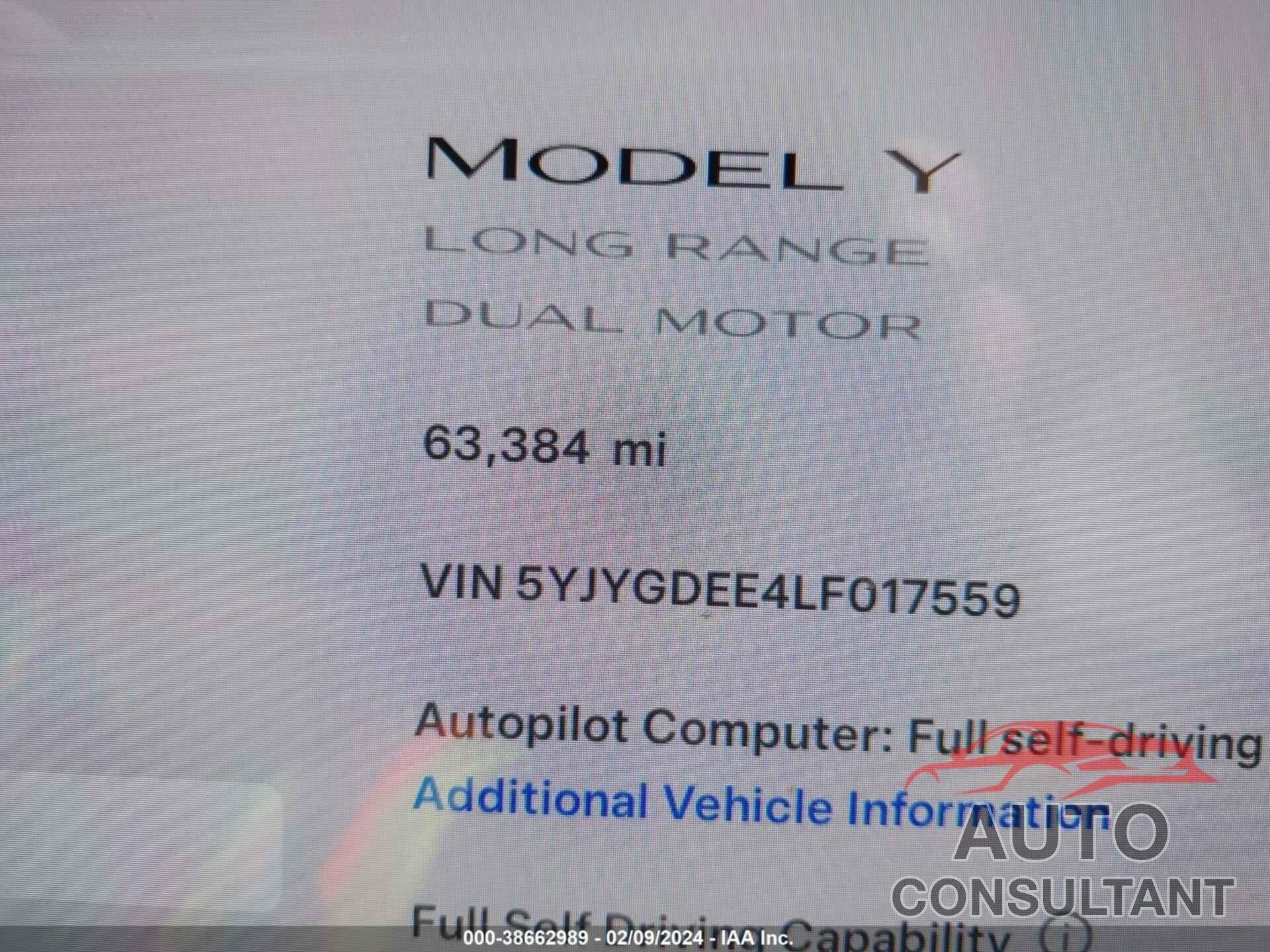 TESLA MODEL Y 2020 - 5YJYGDEE4LF017559