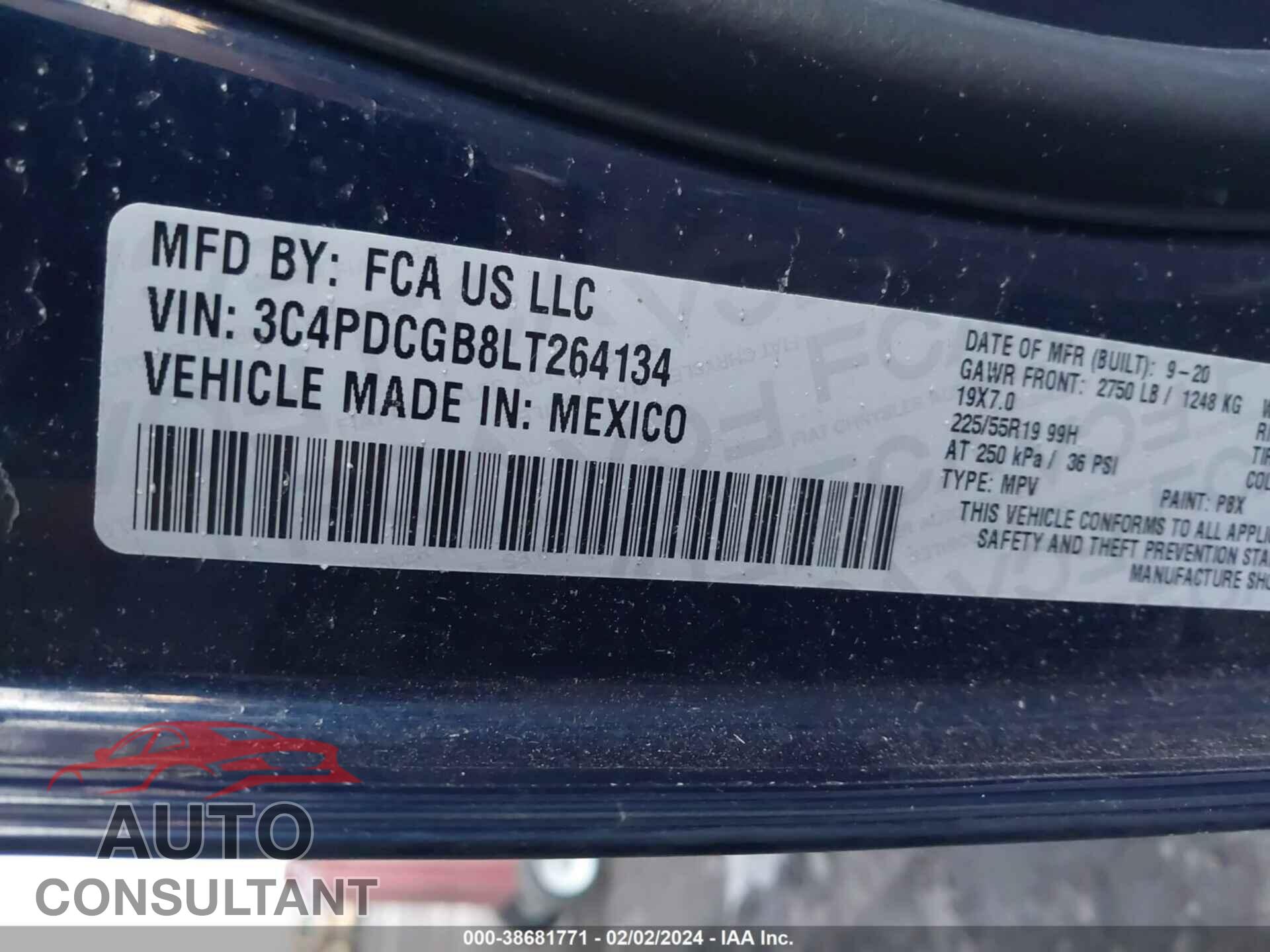 DODGE JOURNEY 2020 - 3C4PDCGB8LT264134