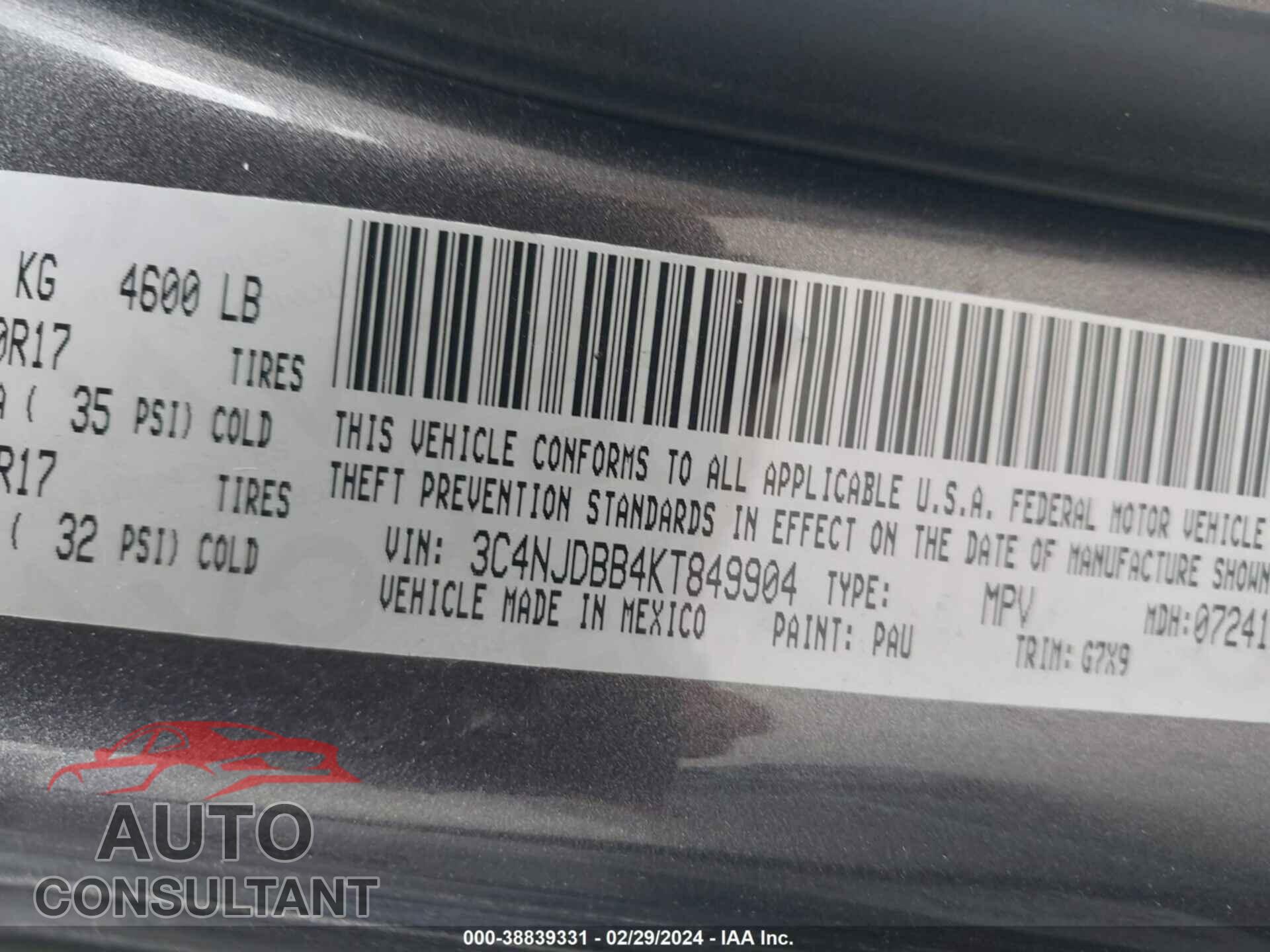 JEEP COMPASS 2019 - 3C4NJDBB4KT849904