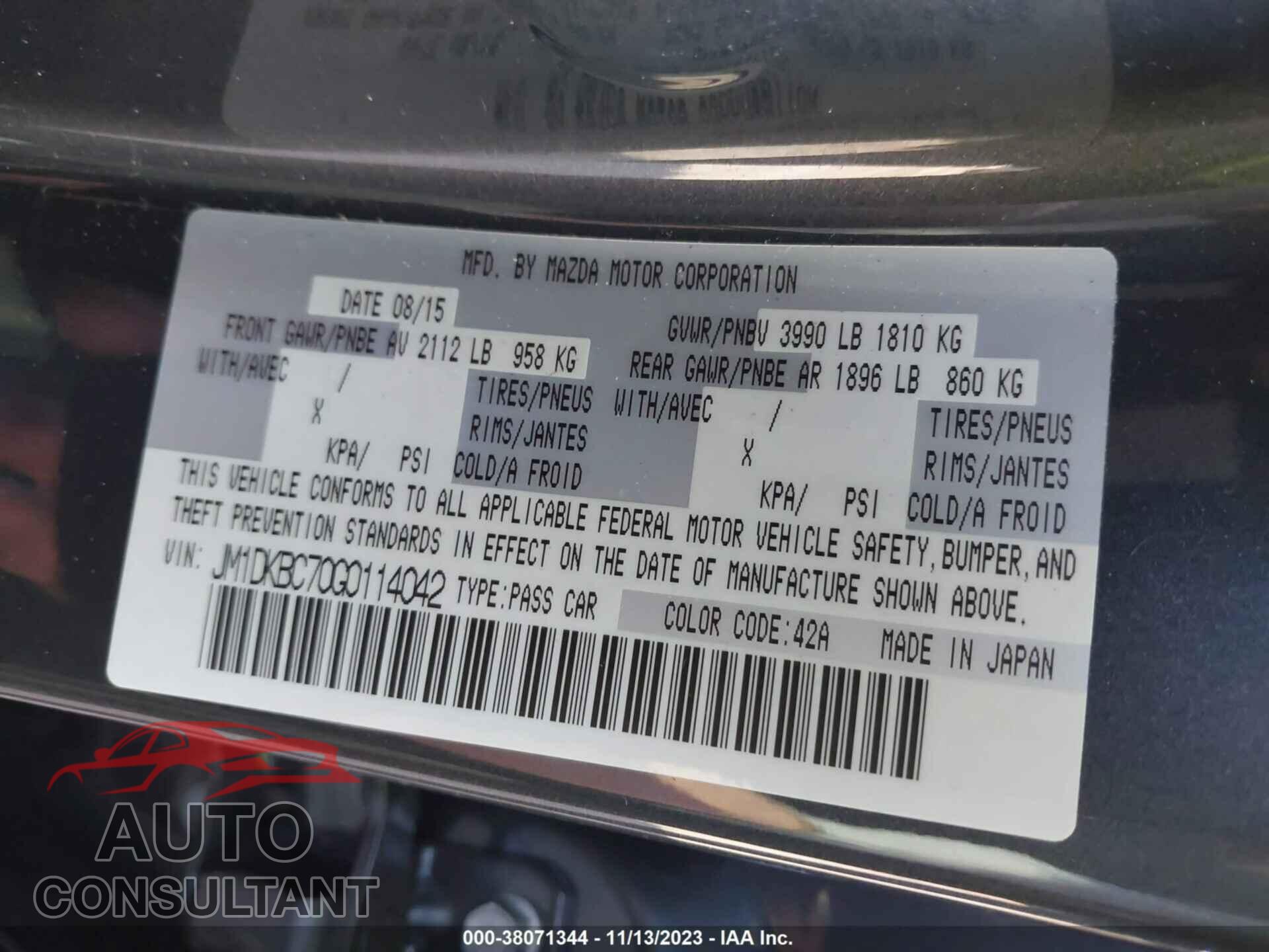 MAZDA CX-3 2016 - JM1DKBC70G0114042