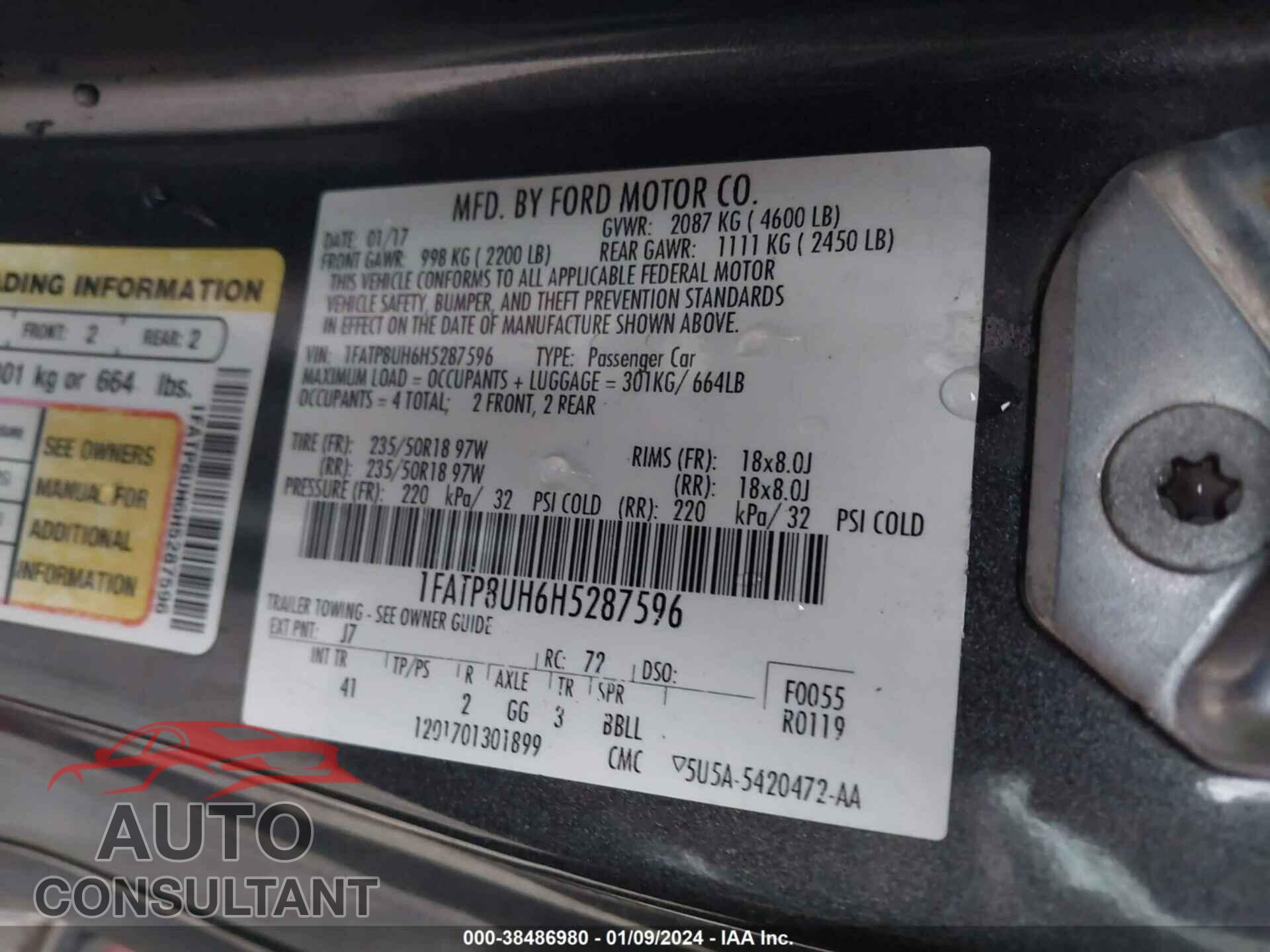 FORD MUSTANG 2017 - 1FATP8UH6H5287596