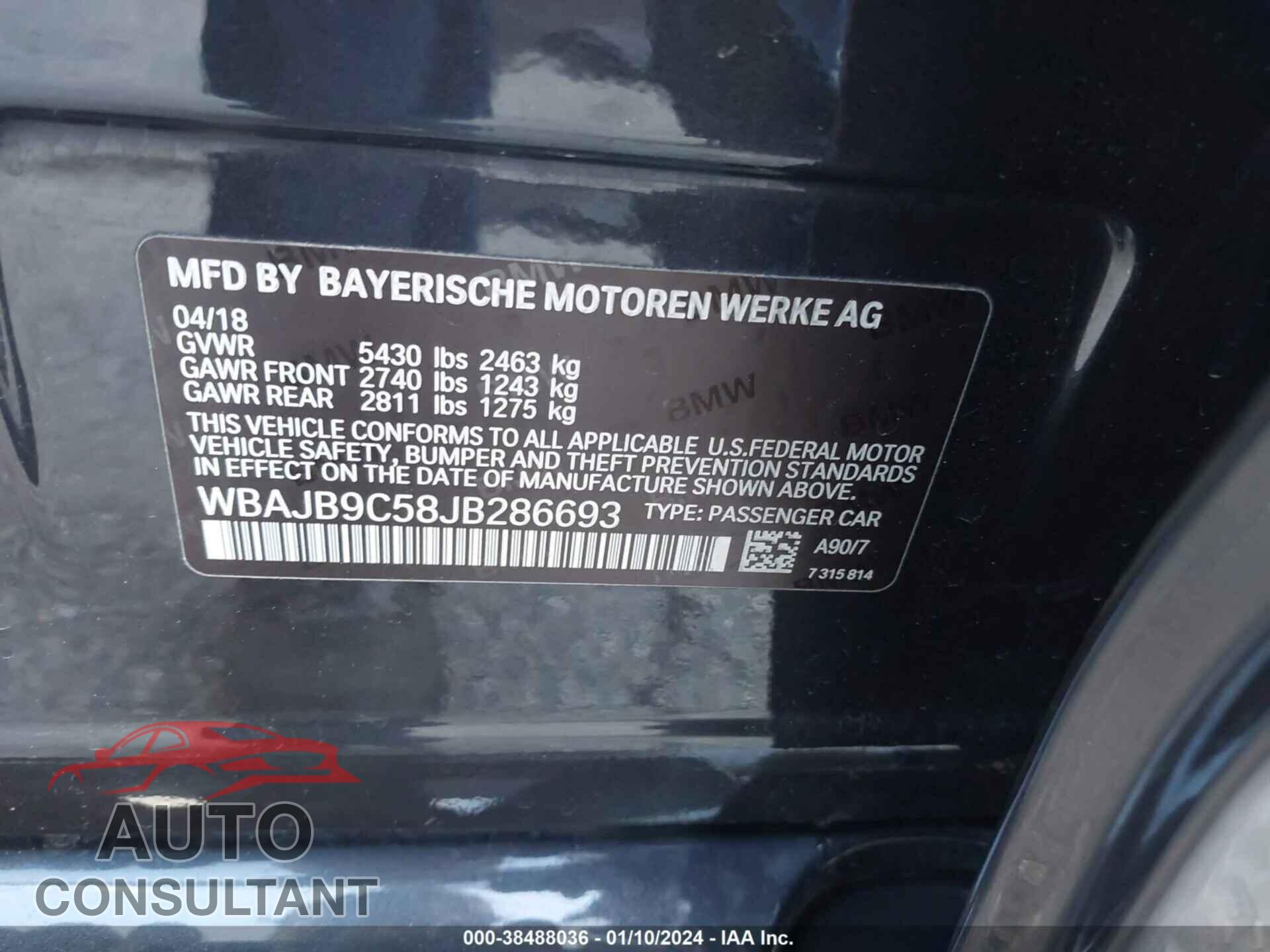 BMW M550I 2018 - WBAJB9C58JB286693