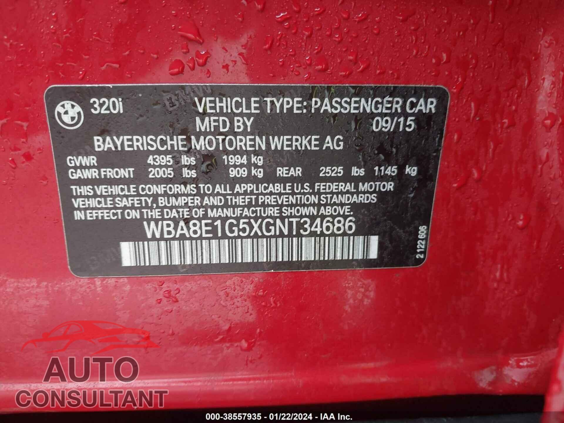 BMW 320 2016 - WBA8E1G5XGNT34686