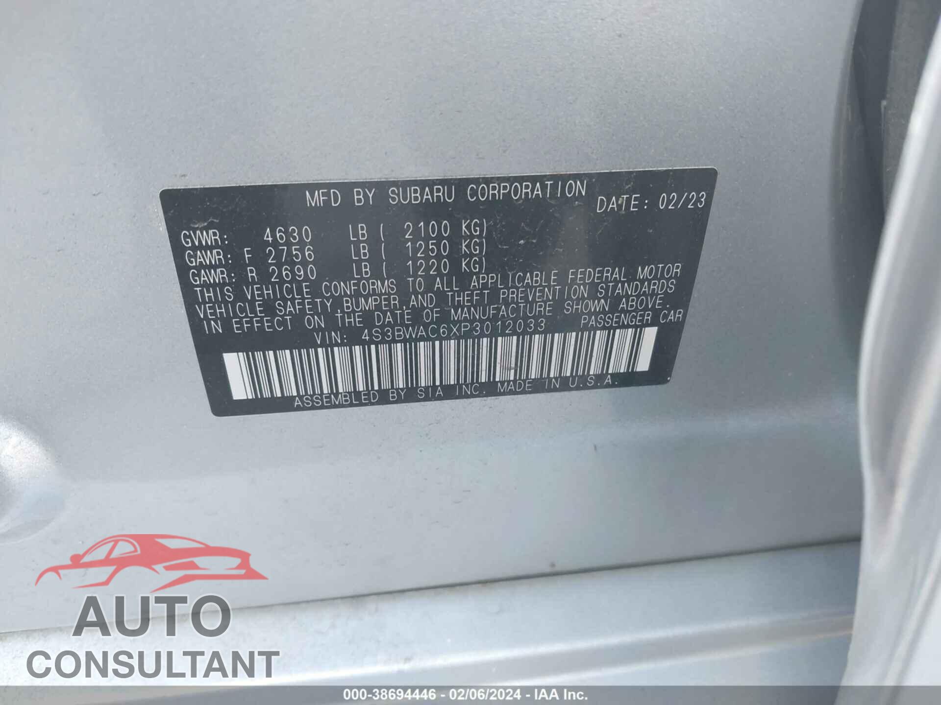 SUBARU LEGACY 2023 - 4S3BWAC6XP3012033