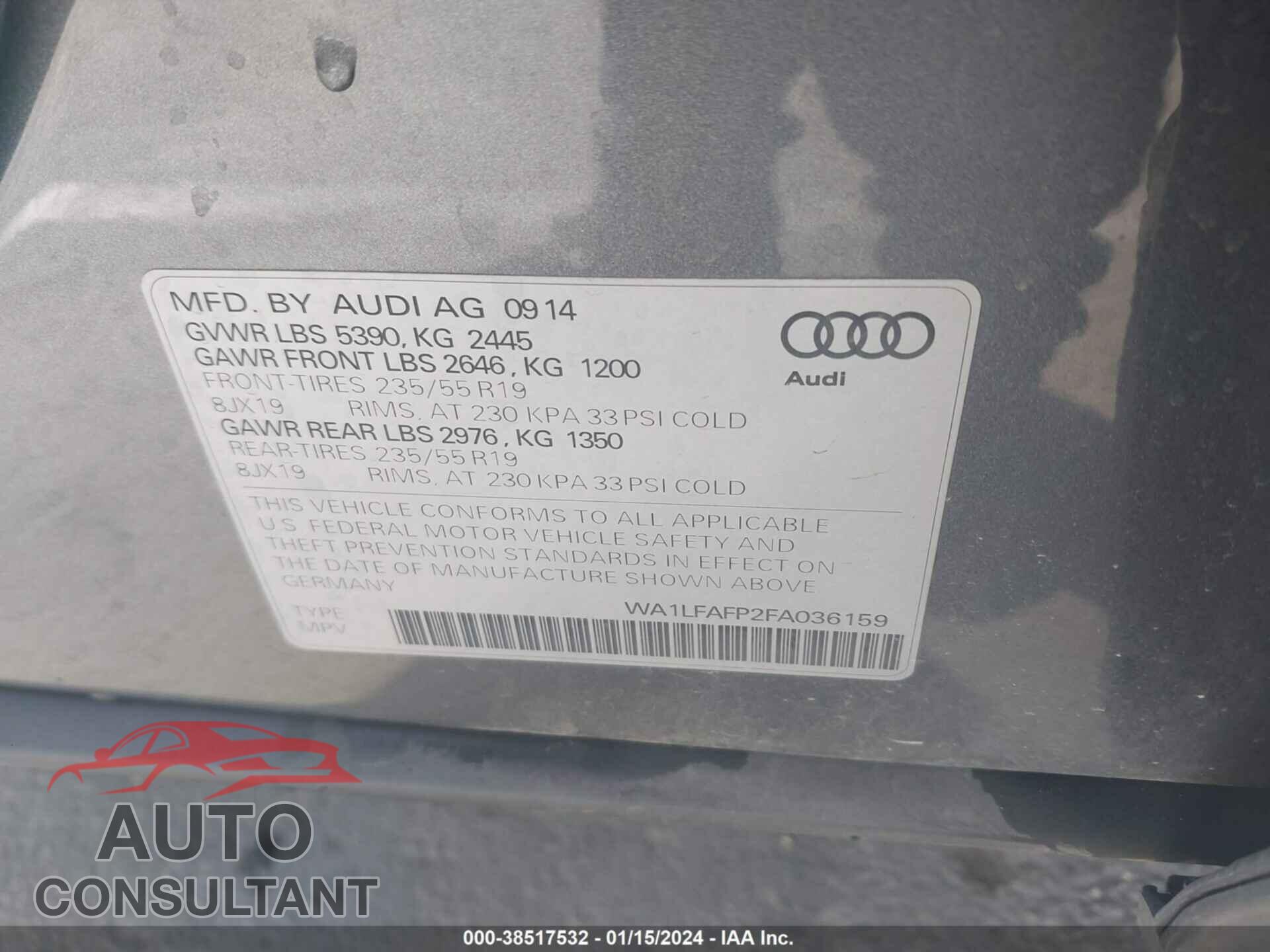 AUDI Q5 2015 - WA1LFAFP2FA036159