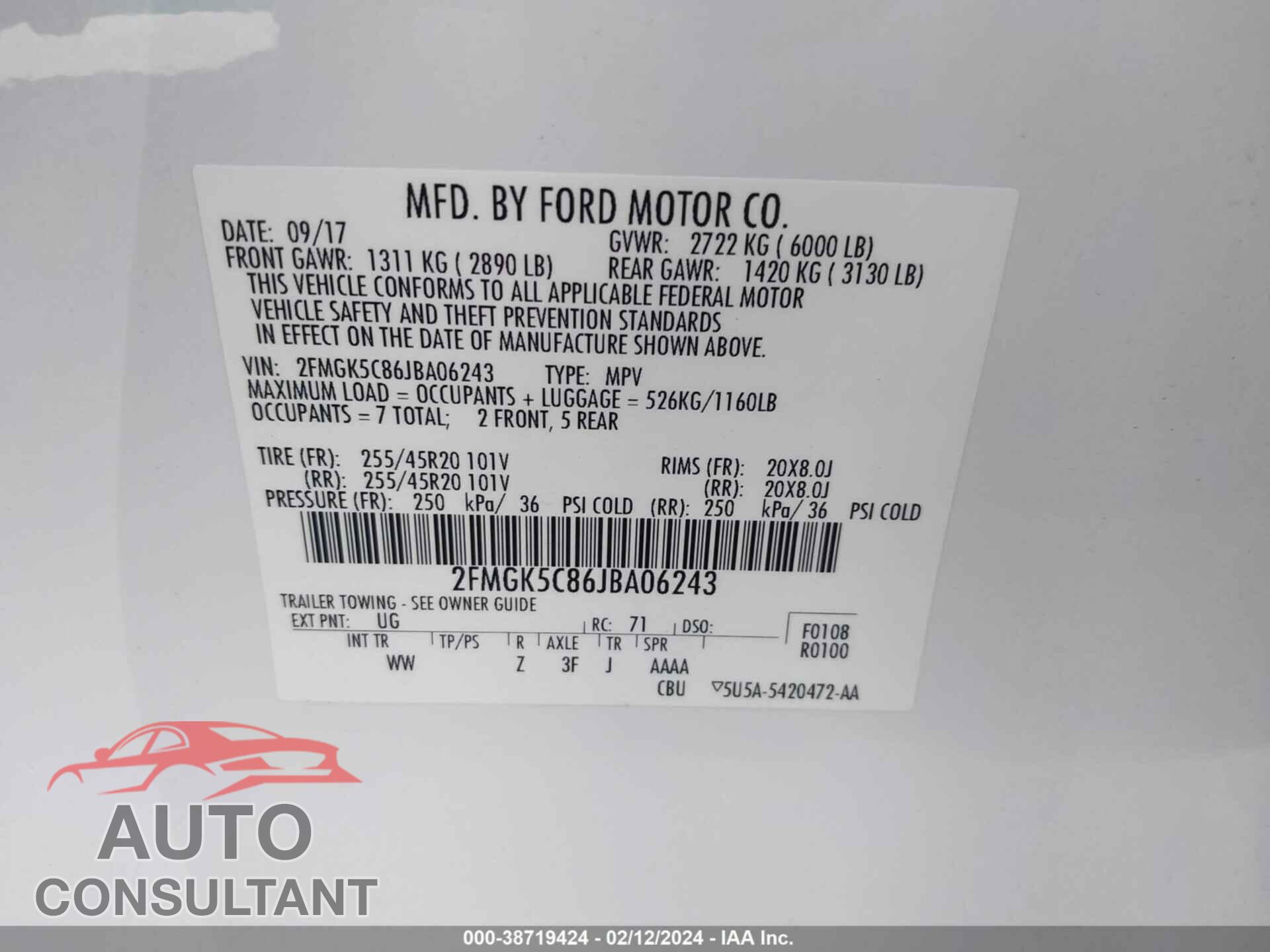 FORD FLEX 2018 - 2FMGK5C86JBA06243