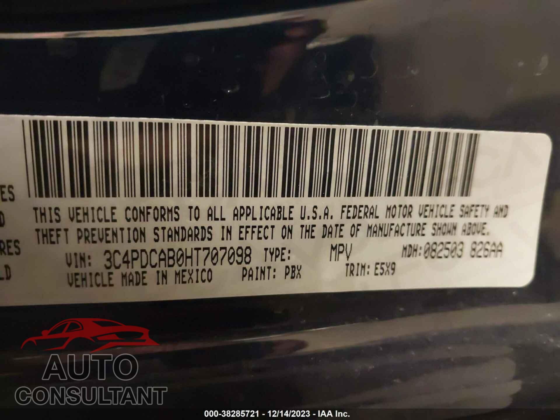 DODGE JOURNEY 2017 - 3C4PDCAB0HT707098