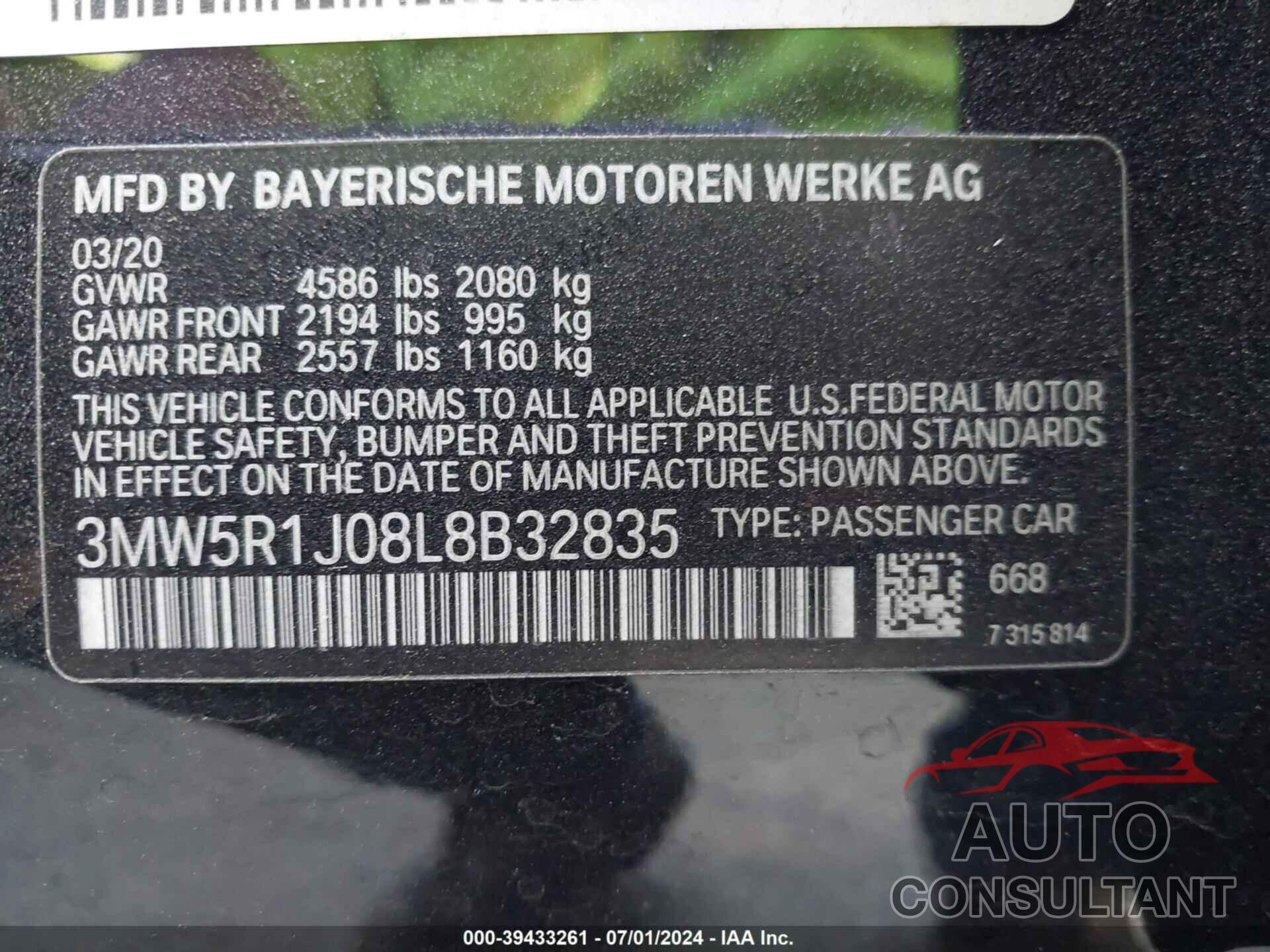 BMW 330I 2020 - 3MW5R1J08L8B32835