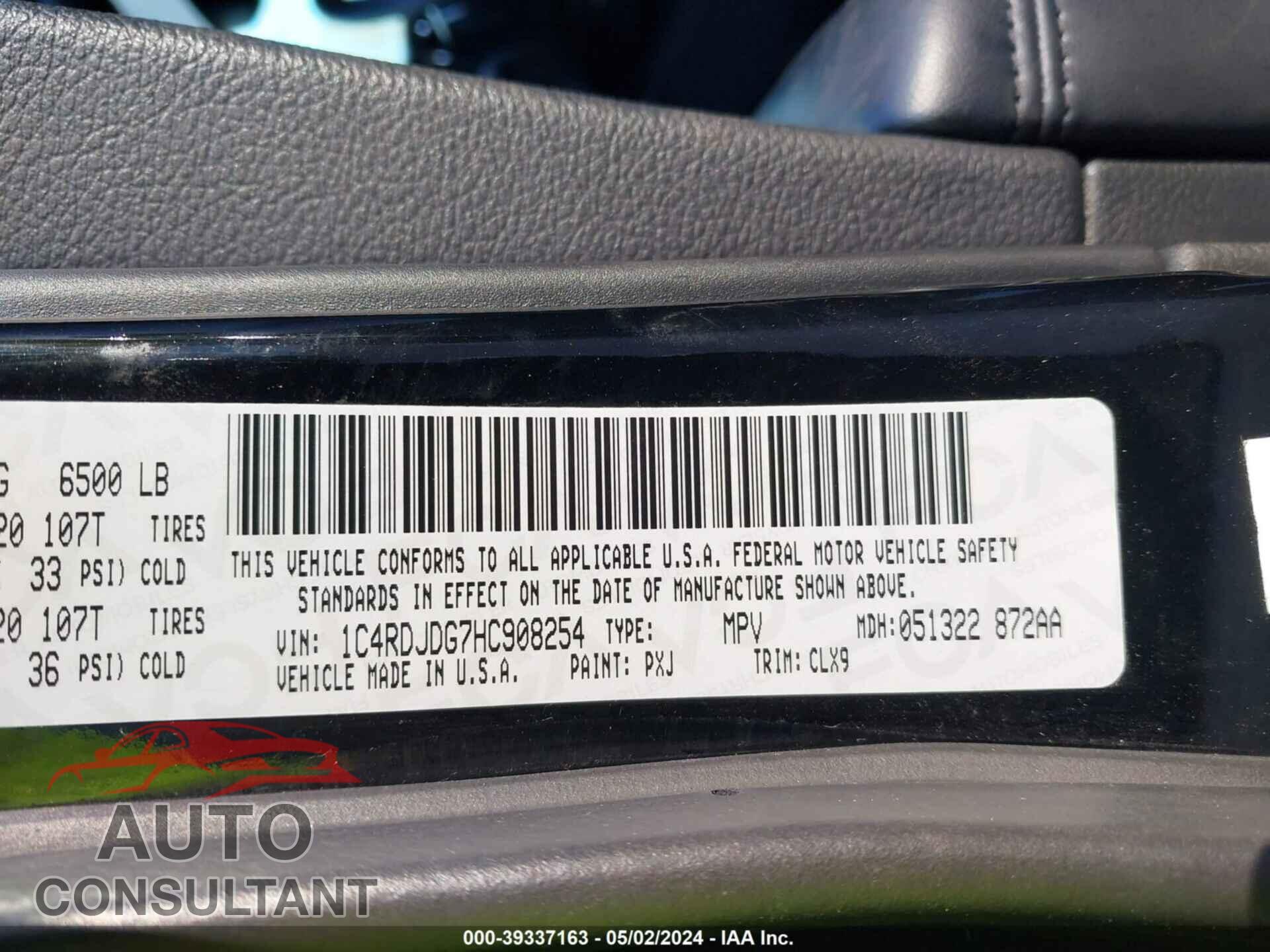 DODGE DURANGO 2017 - 1C4RDJDG7HC908254