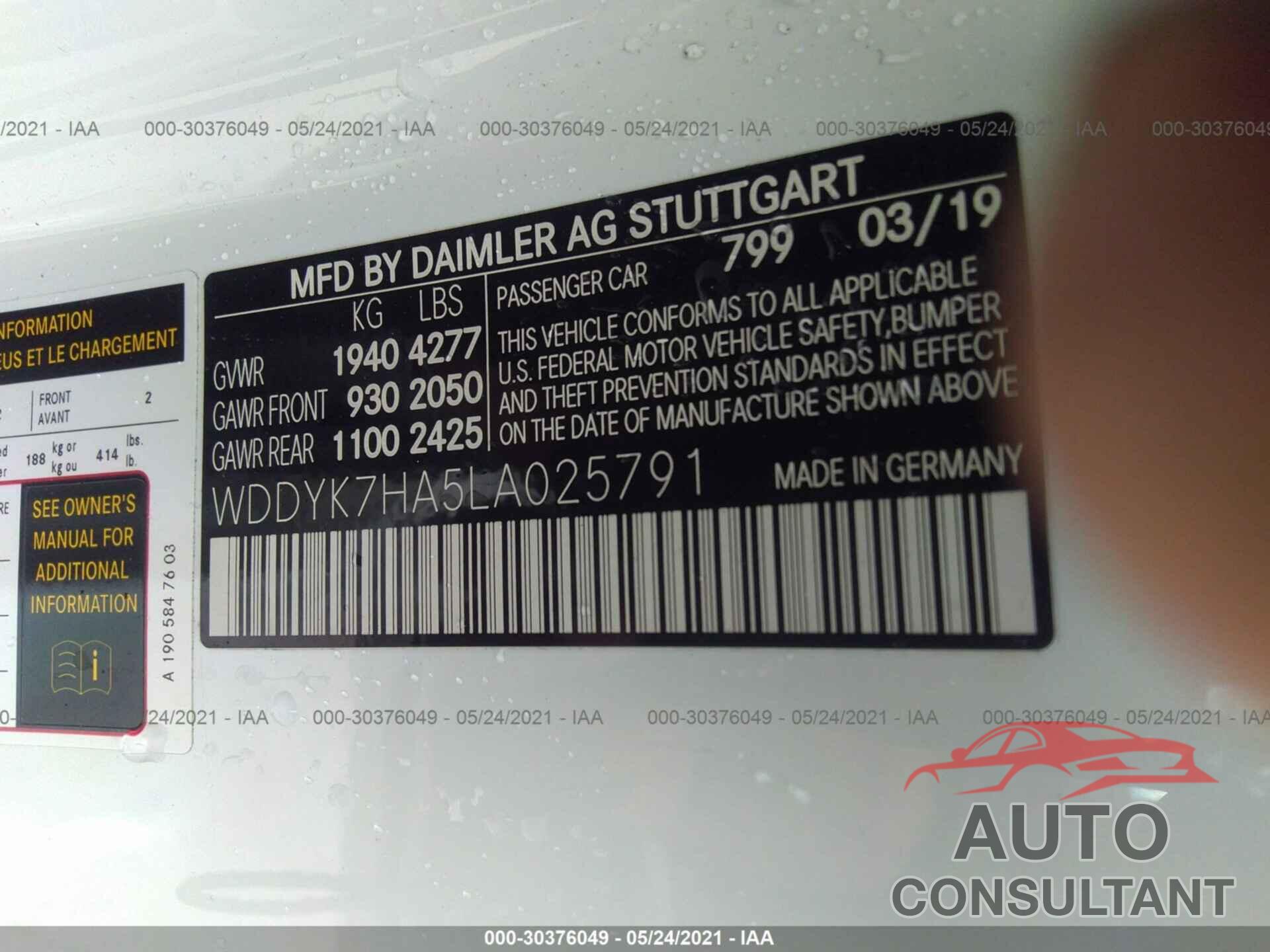 MERCEDES-BENZ AMG GT 2020 - WDDYK7HA5LA025791