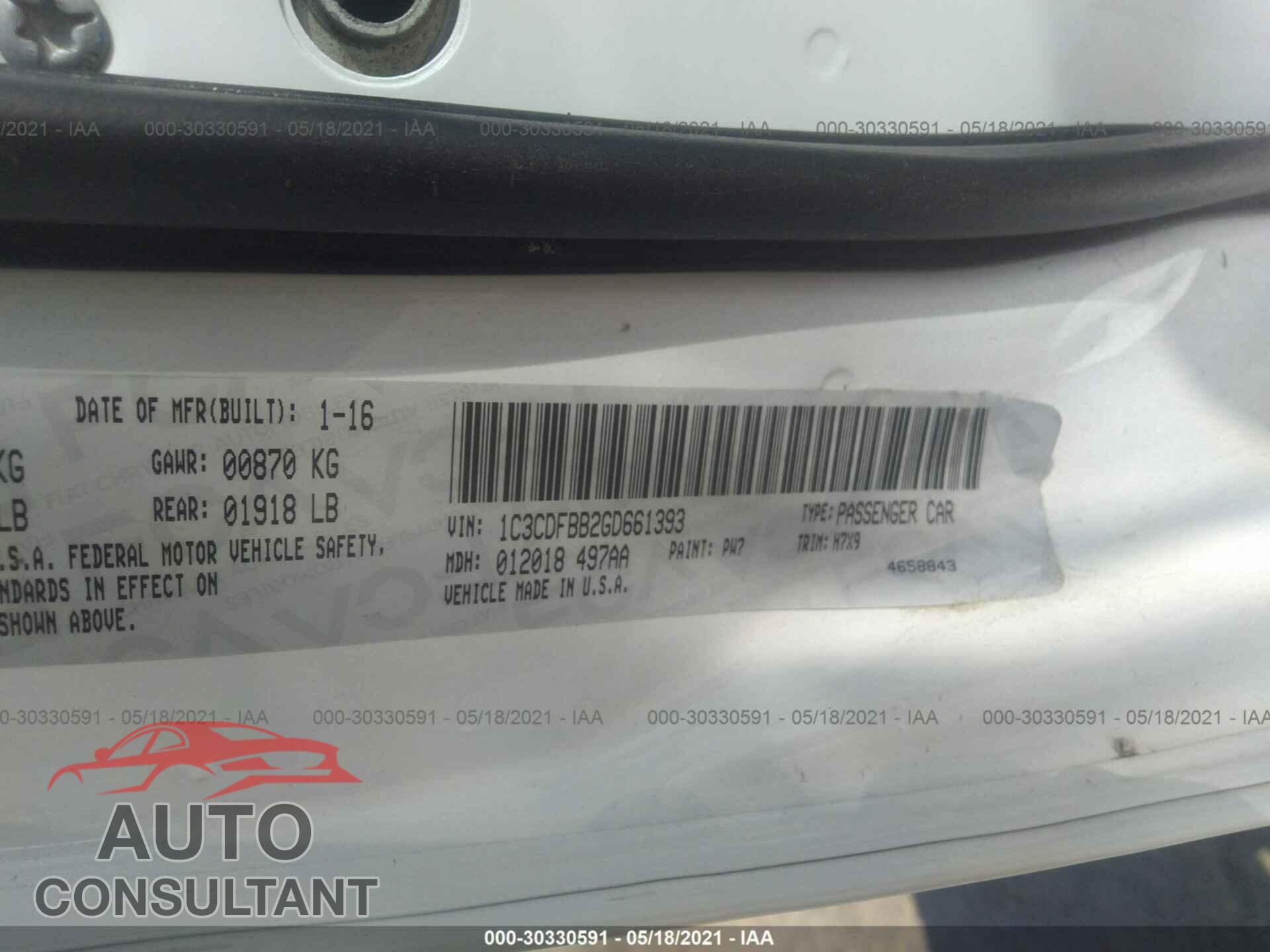 DODGE DART 2016 - 1C3CDFBB2GD661393