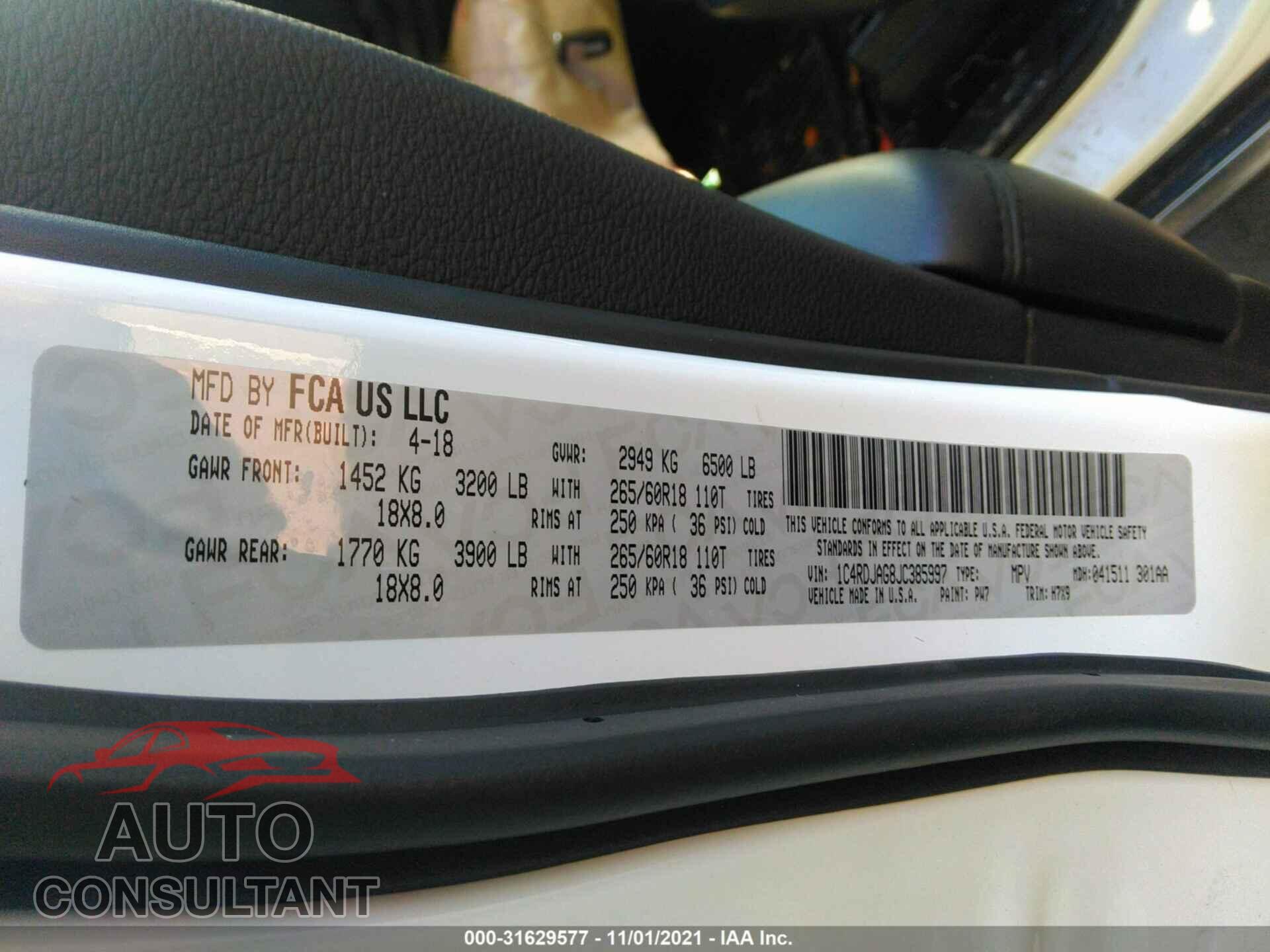 DODGE DURANGO 2018 - 1C4RDJAG8JC385997