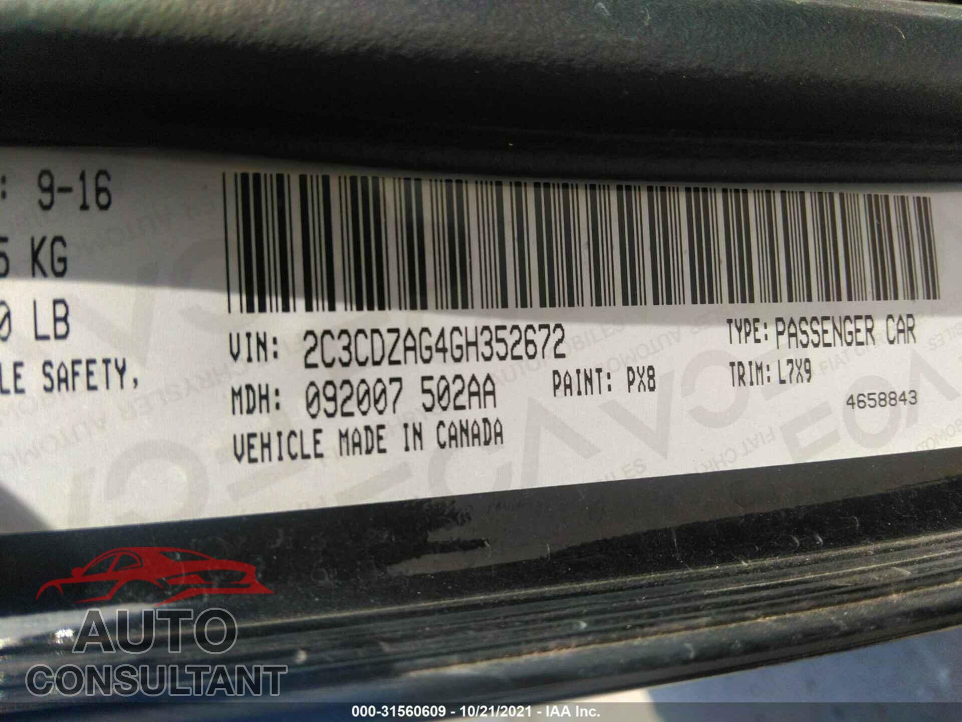 DODGE CHALLENGER 2016 - 2C3CDZAG4GH352672