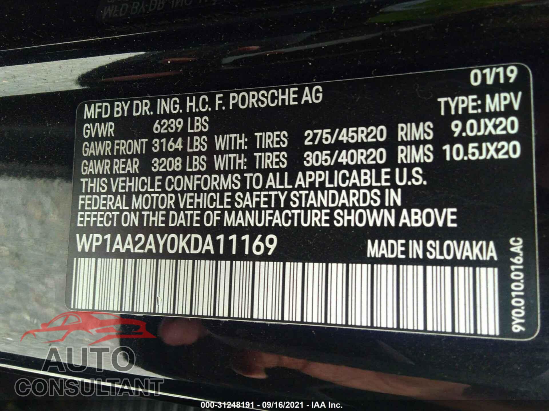 PORSCHE CAYENNE 2019 - WP1AA2AY0KDA11169