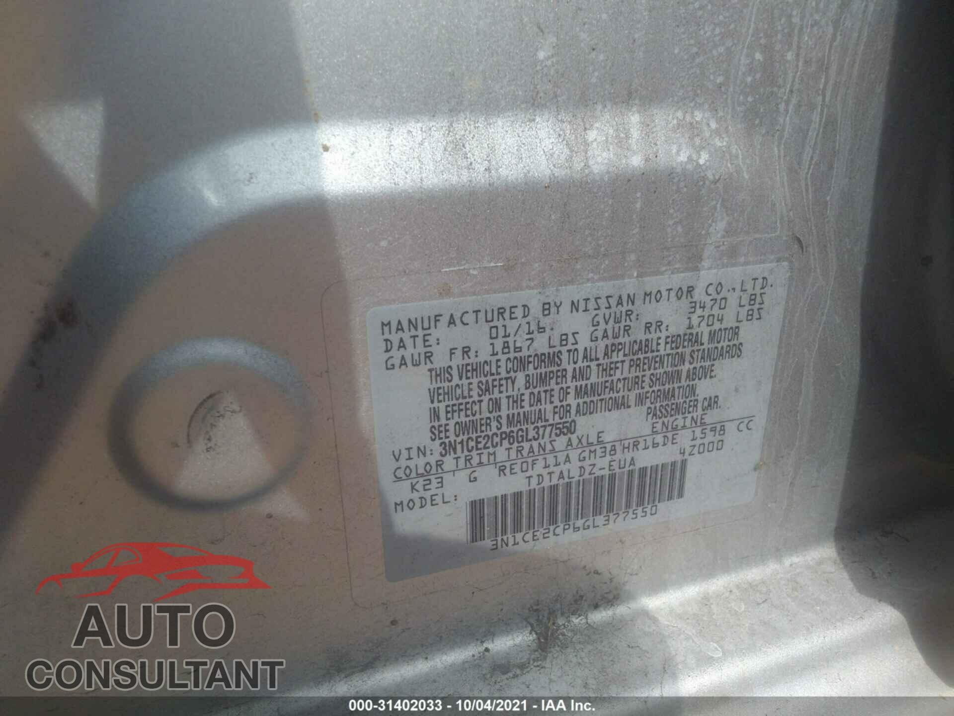 NISSAN VERSA NOTE 2016 - 3N1CE2CP6GL377550