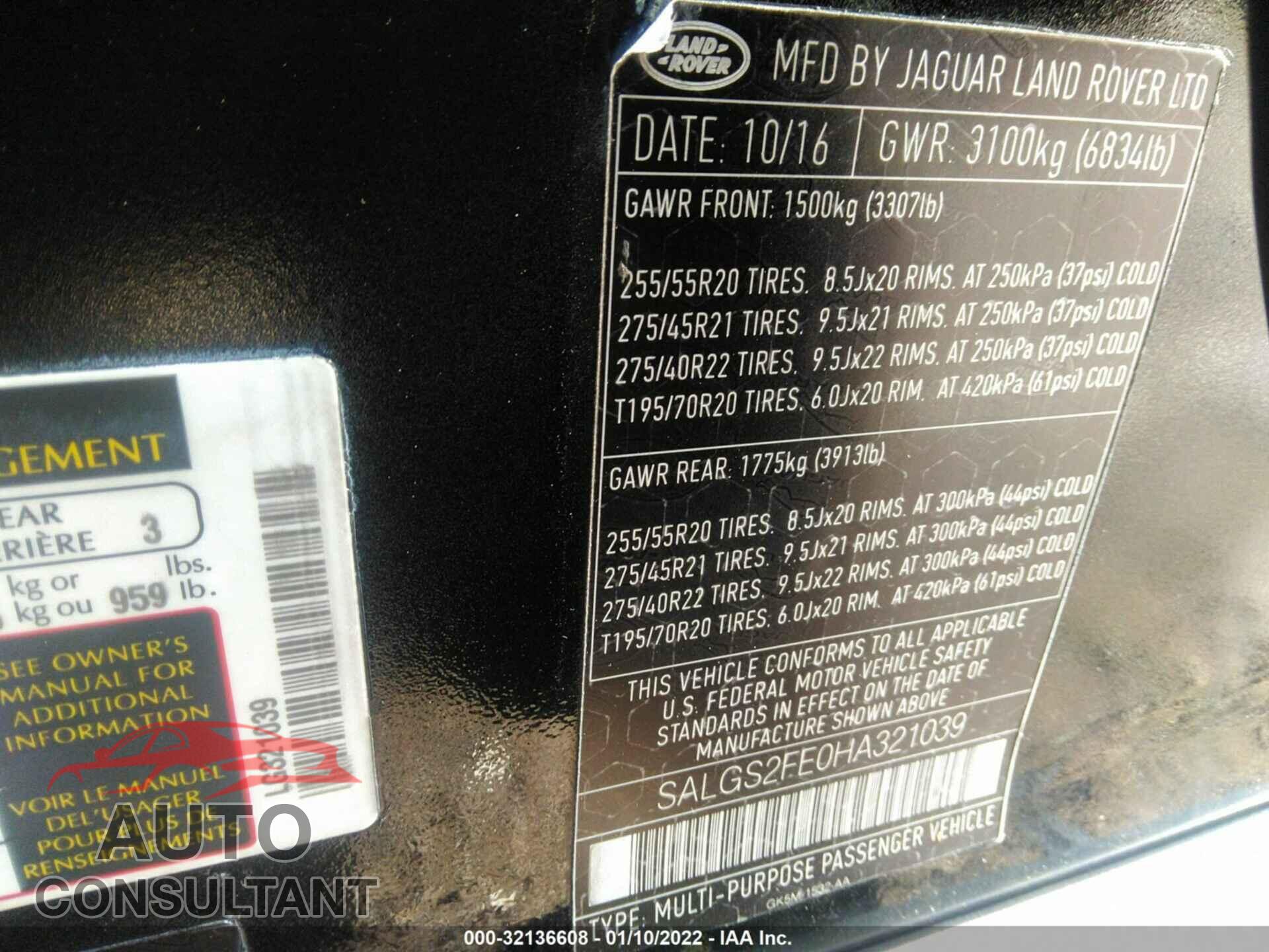 LAND ROVER RANGE ROVER 2017 - SALGS2FE0HA321039