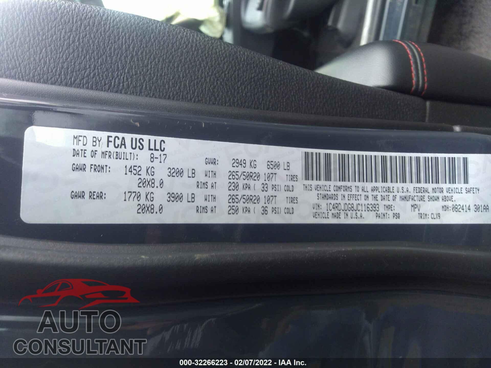 DODGE DURANGO 2018 - 1C4RDJDG8JC116393