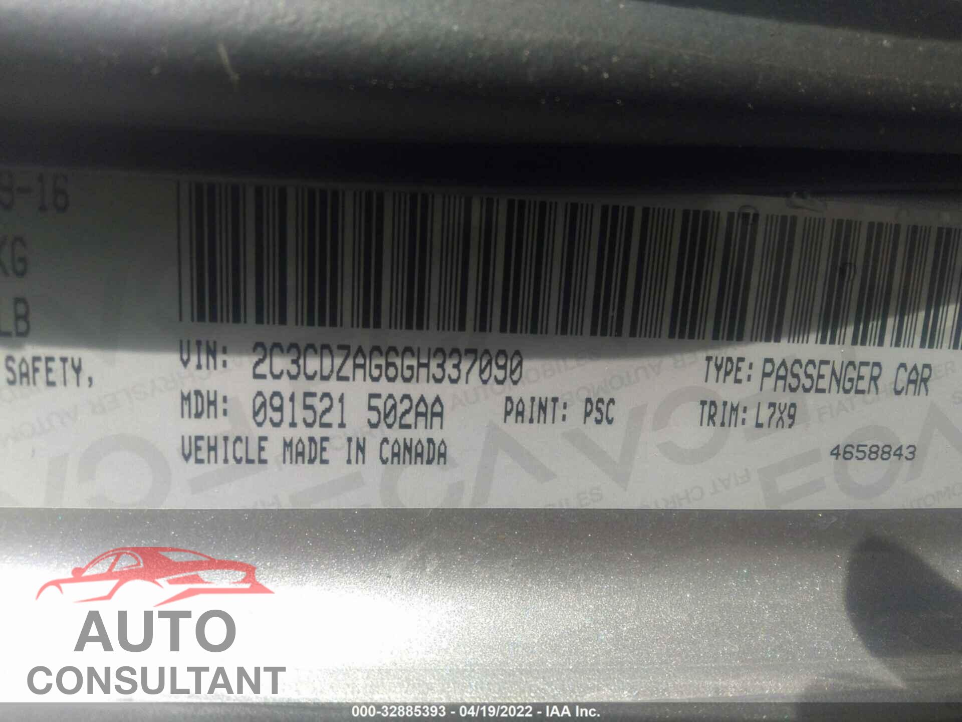DODGE CHALLENGER 2016 - 2C3CDZAG6GH337090