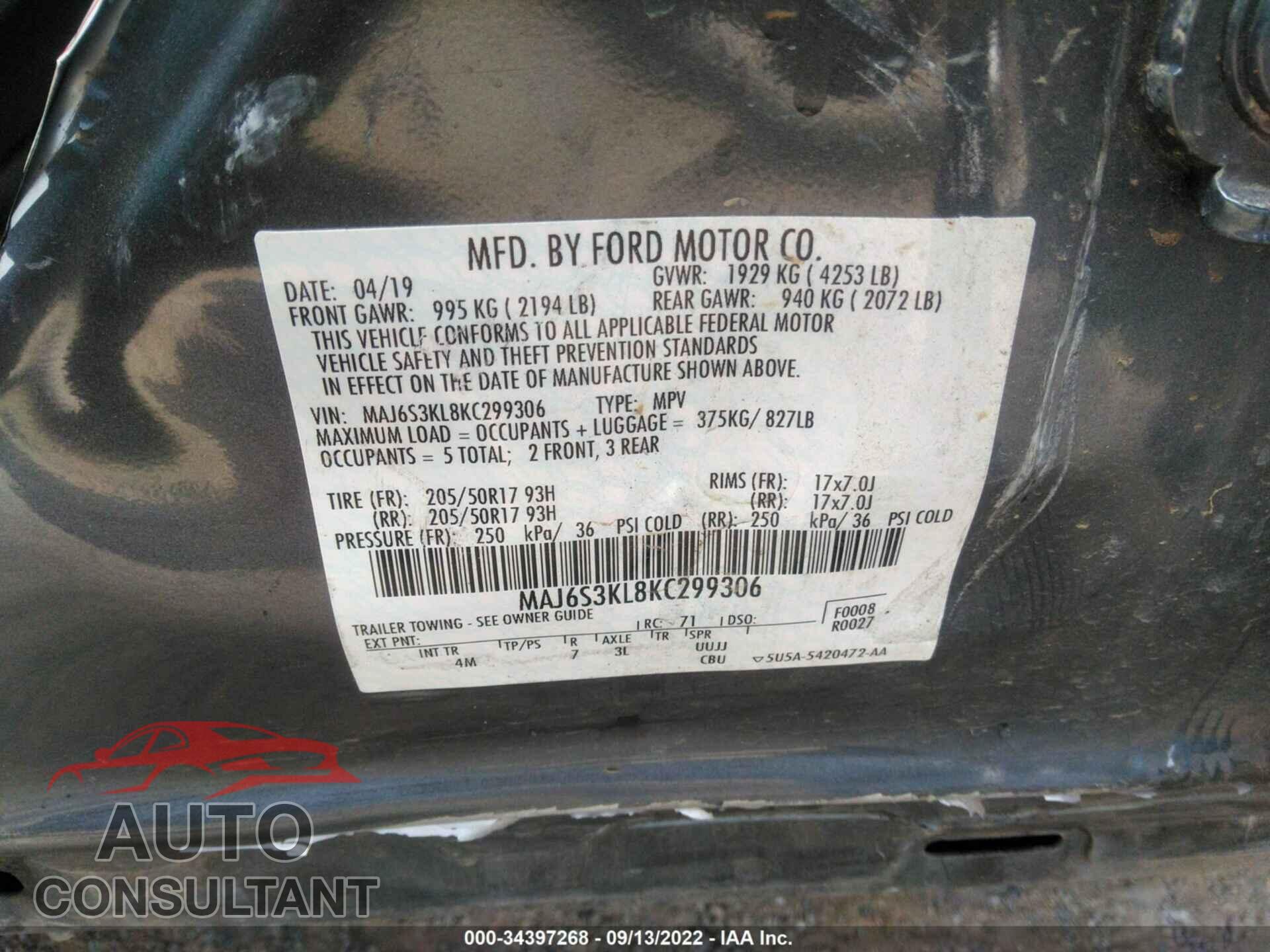 FORD ECOSPORT 2019 - MAJ6S3KL8KC299306