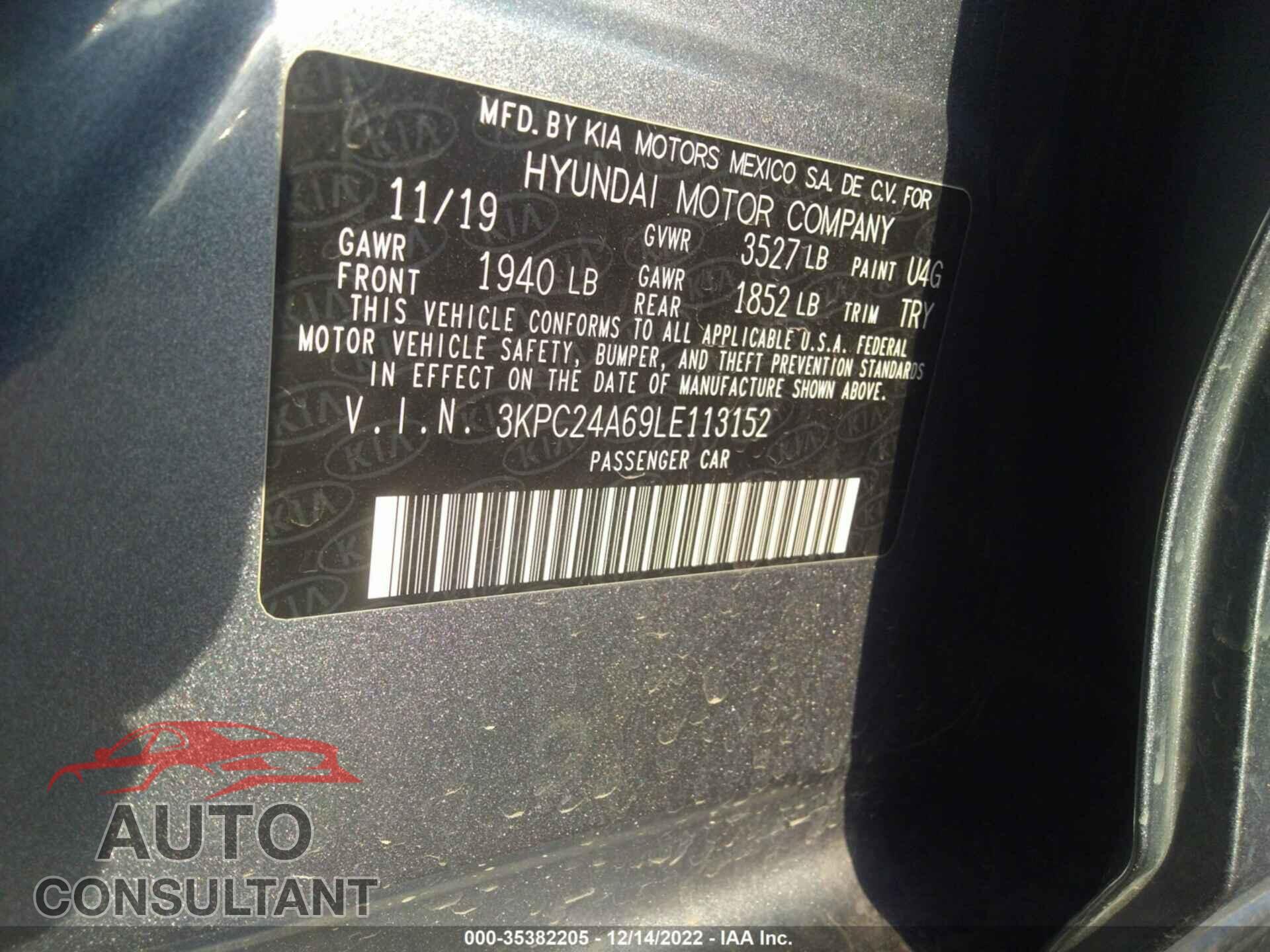 HYUNDAI ACCENT 2020 - 3KPC24A69LE113152