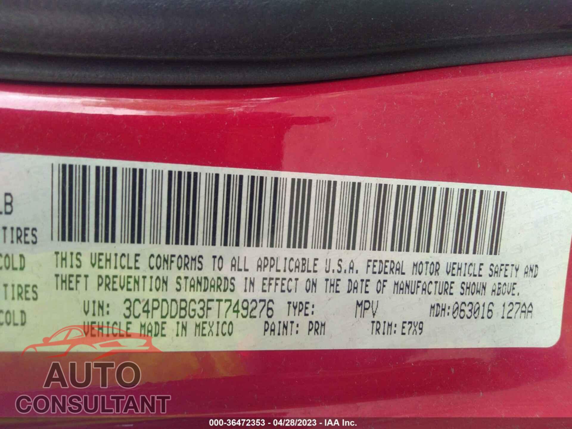 DODGE JOURNEY 2015 - 3C4PDDBG3FT749276