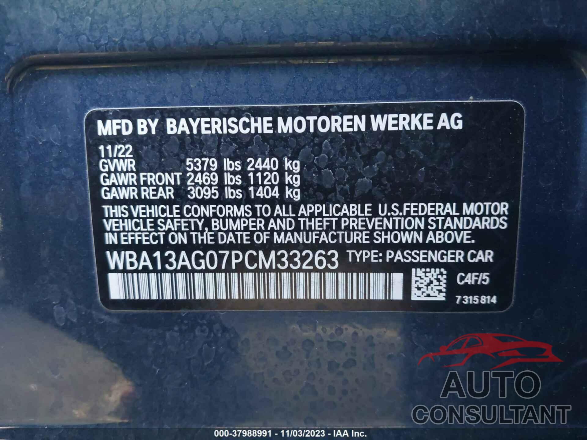 BMW 5 SERIES 2023 - WBA13AG07PCM33263