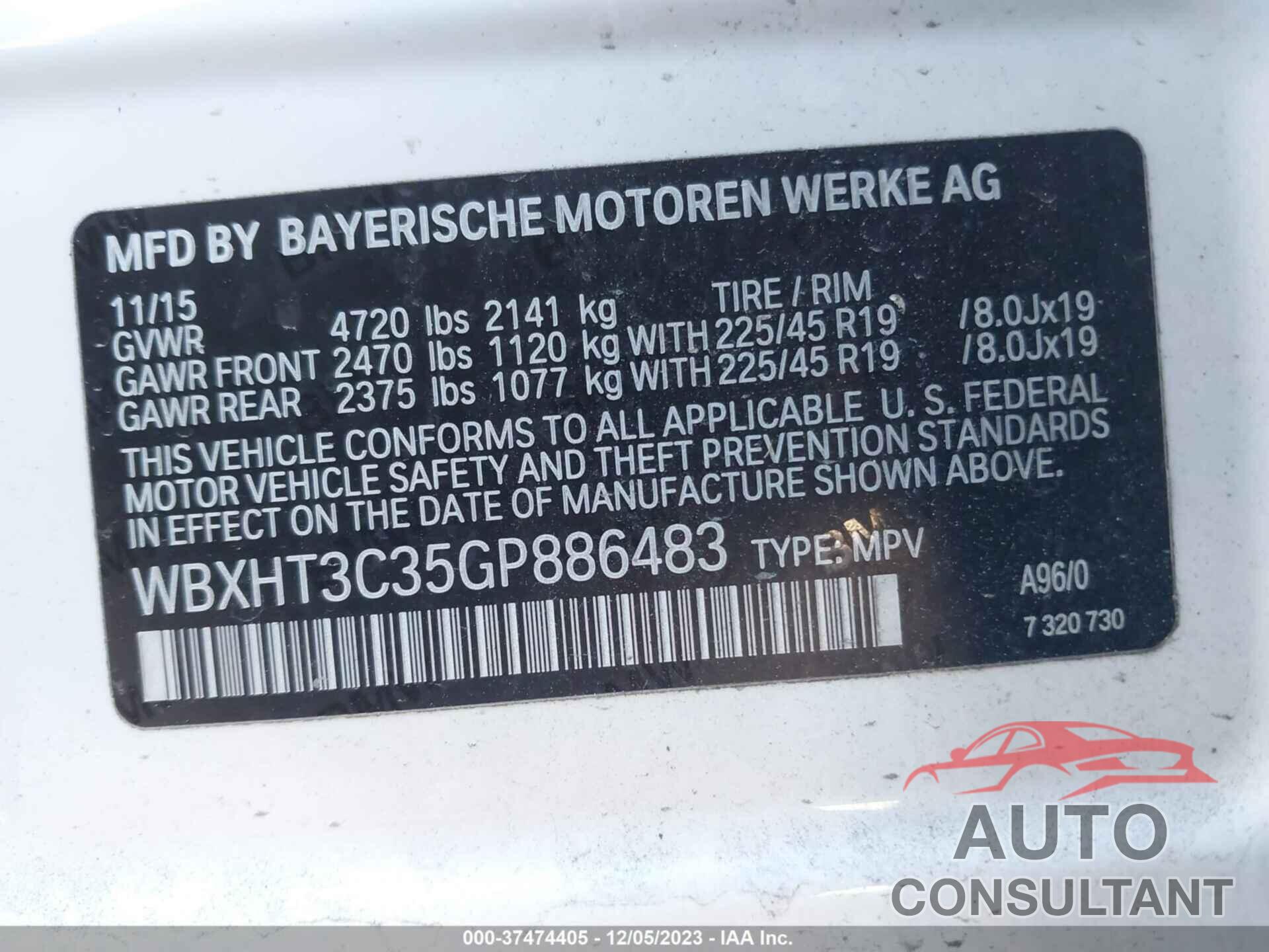 BMW X1 2016 - WBXHT3C35GP886483
