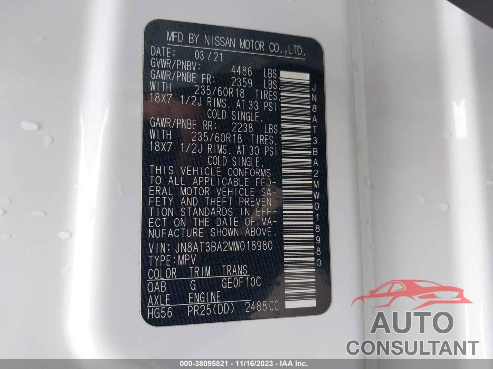 NISSAN ROGUE 2021 - JN8AT3BA2MW018980