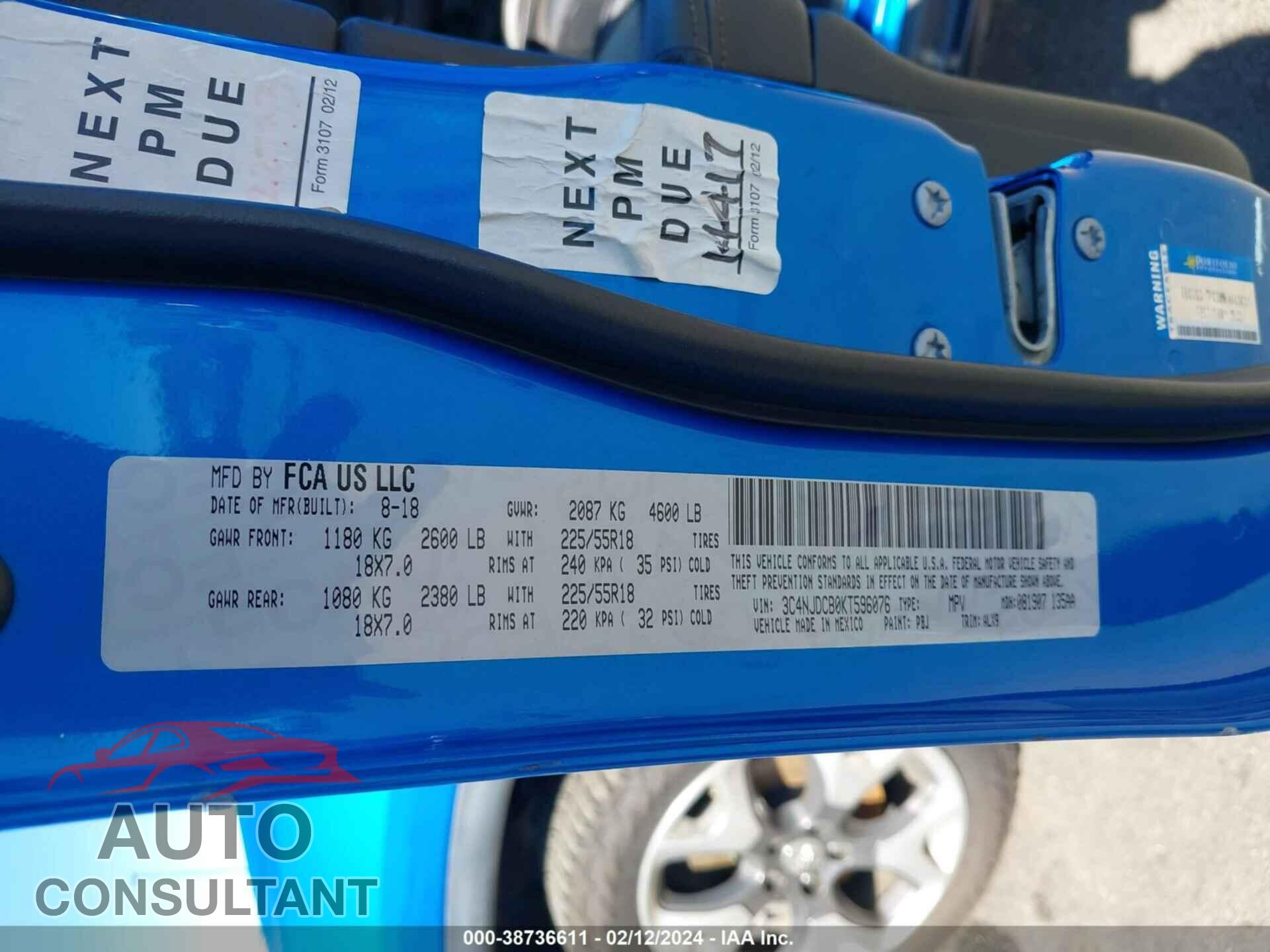 JEEP COMPASS 2019 - 3C4NJDCB0KT596076