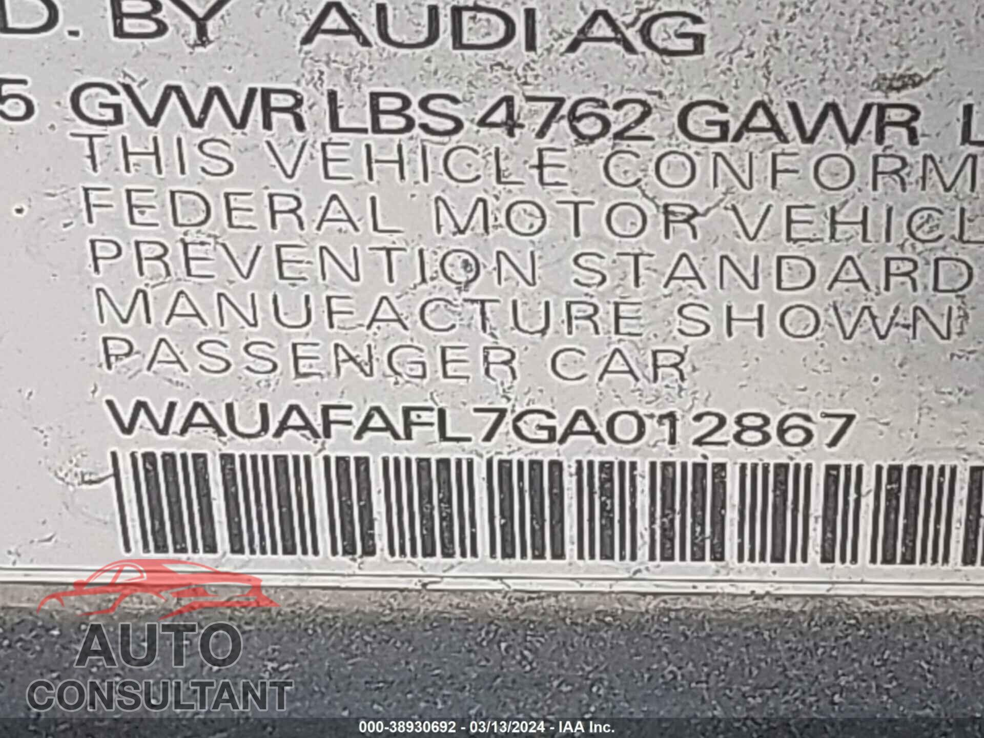 AUDI A4 2016 - WAUAFAFL7GA012867