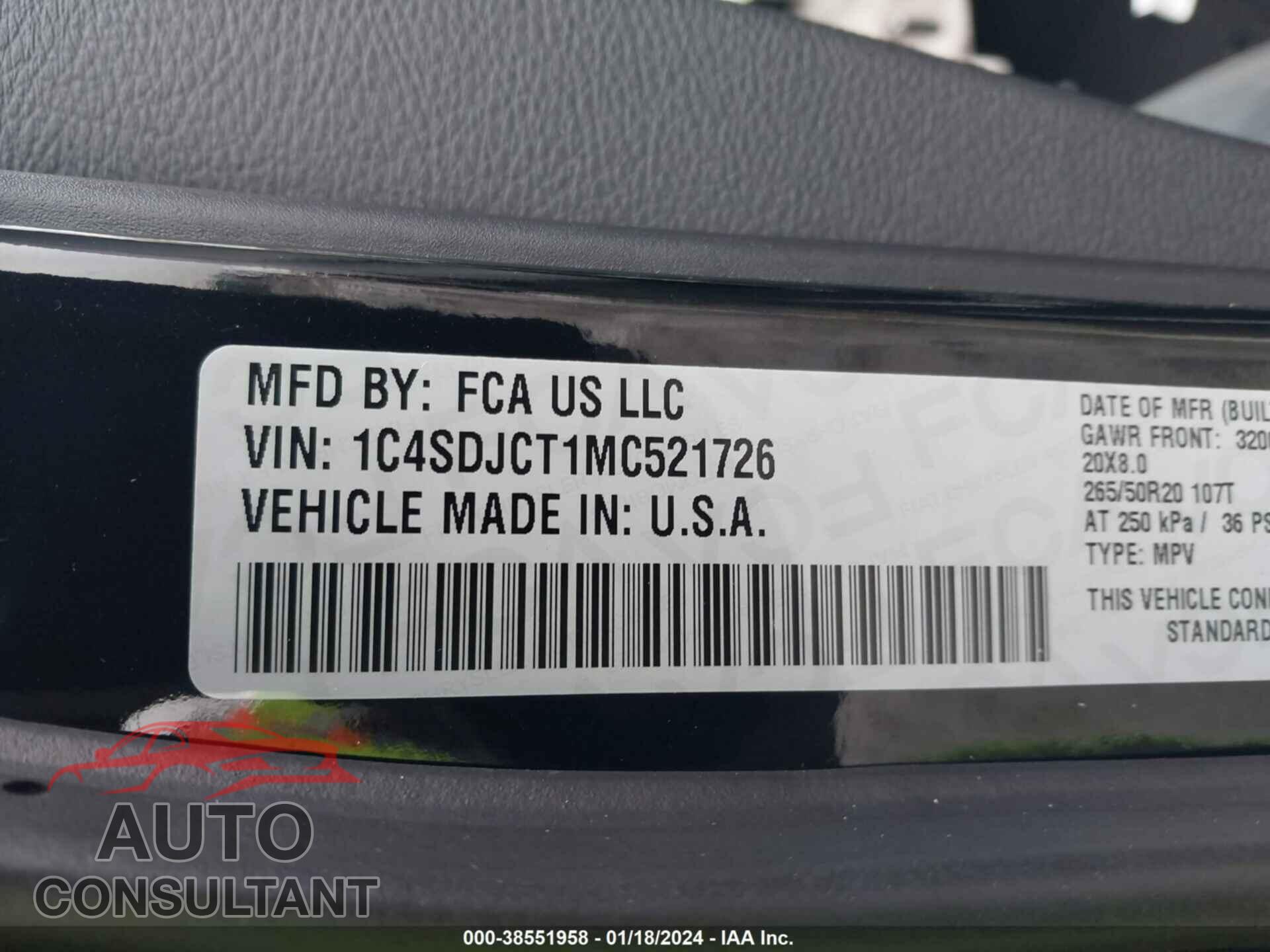 DODGE DURANGO 2021 - 1C4SDJCT1MC521726