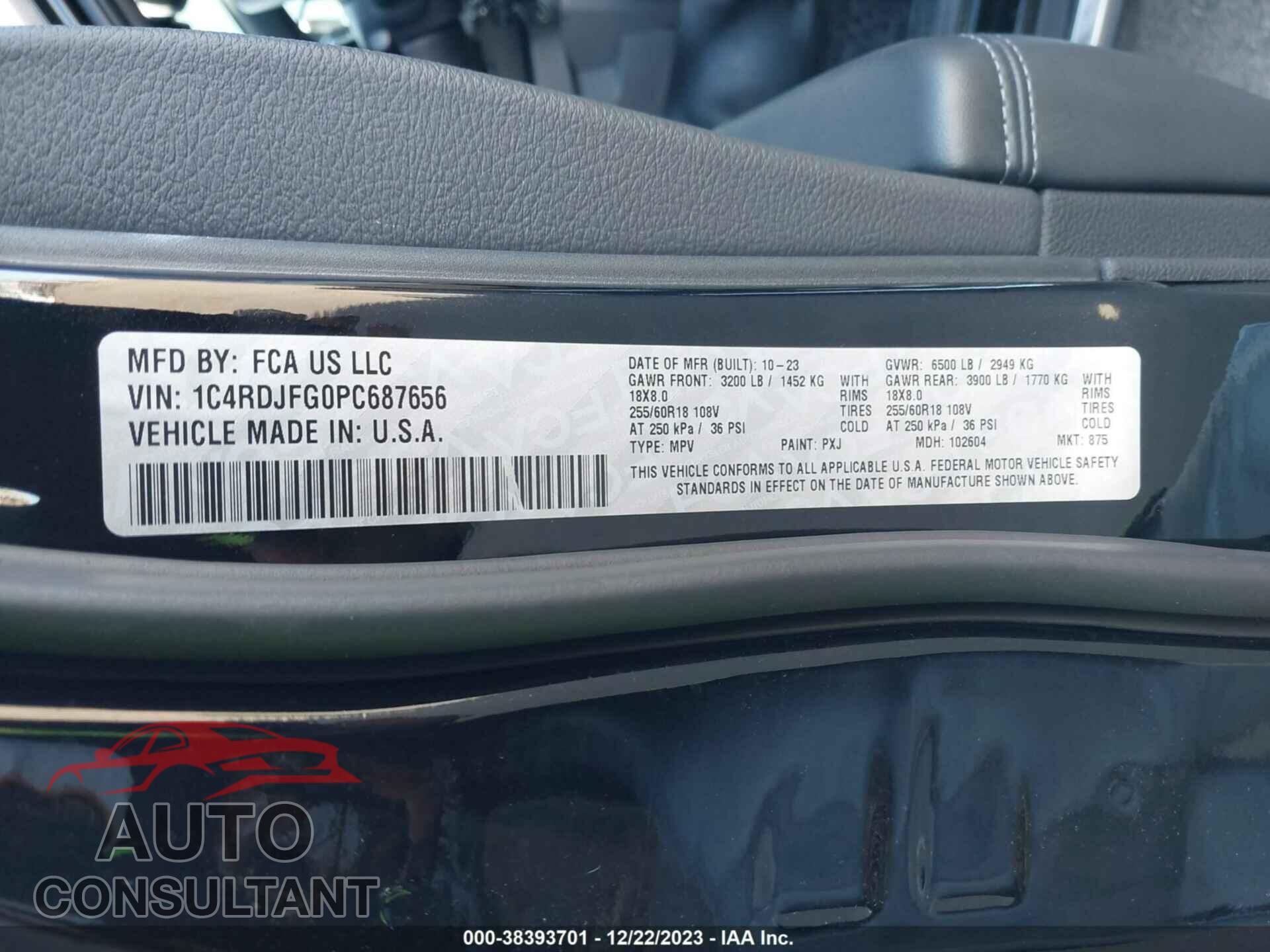 DODGE DURANGO 2023 - 1C4RDJFG0PC687656