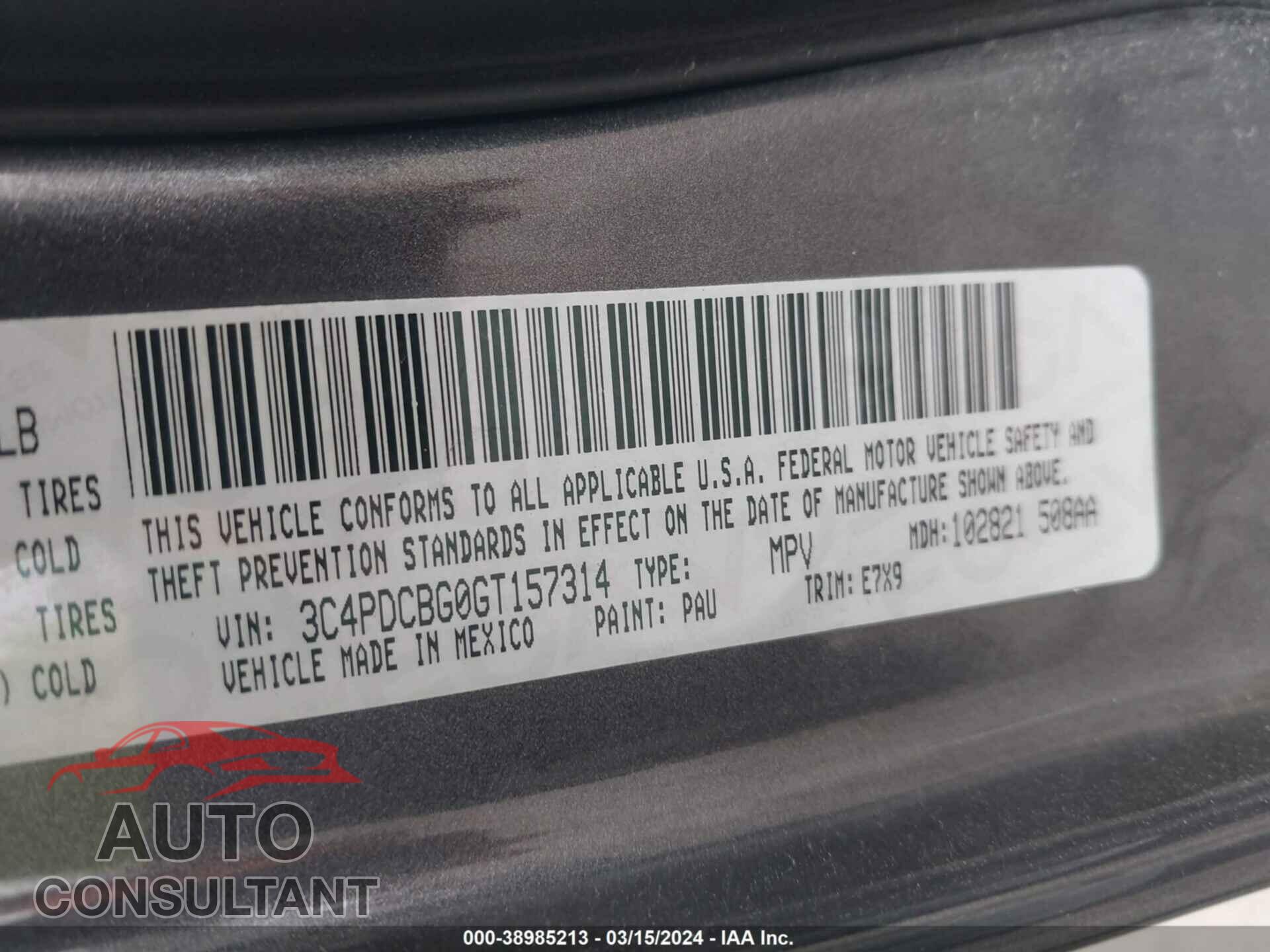 DODGE JOURNEY 2016 - 3C4PDCBG0GT157314