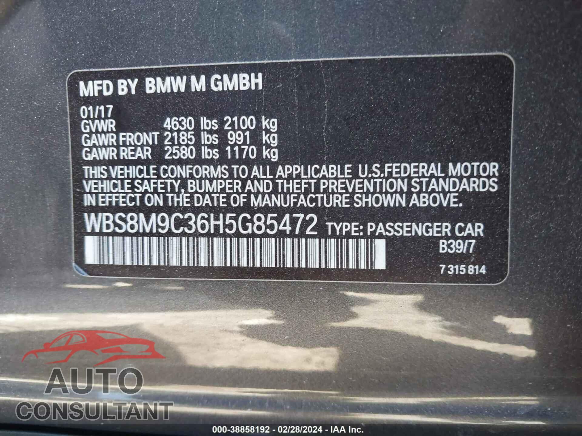 BMW M3 2017 - WBS8M9C36H5G85472