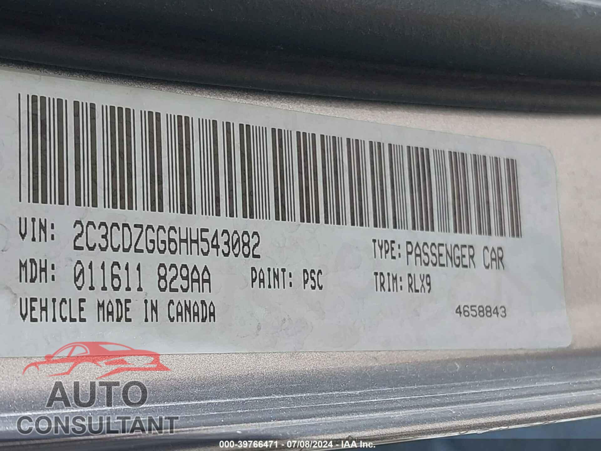 DODGE CHALLENGER 2017 - 2C3CDZGG6HH543082