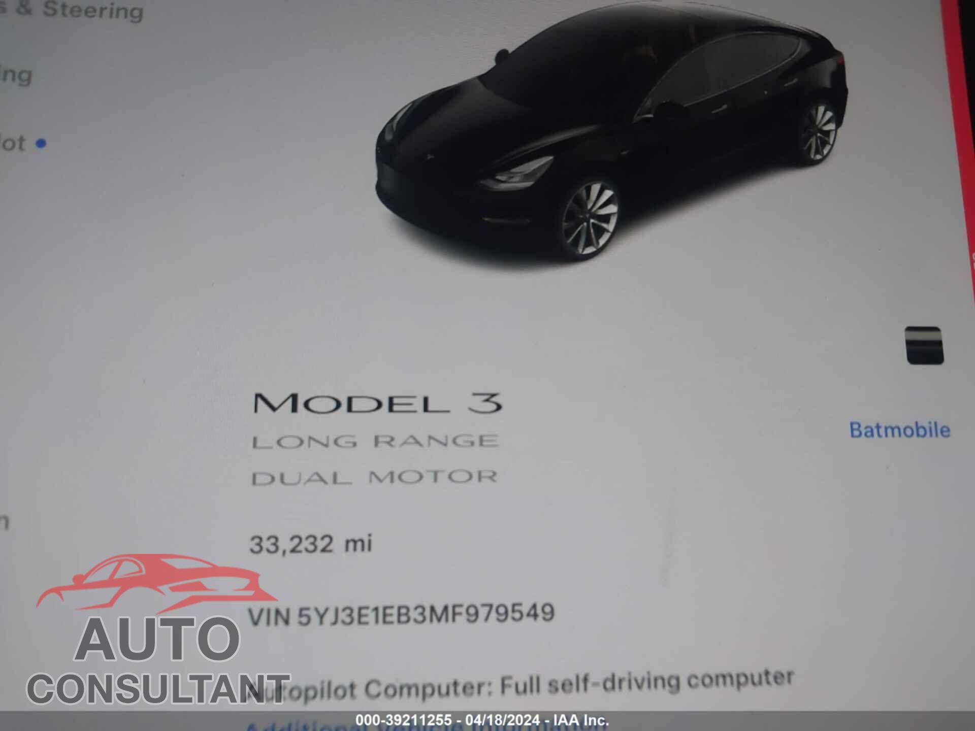 TESLA MODEL 3 2021 - 5YJ3E1EB3MF979549