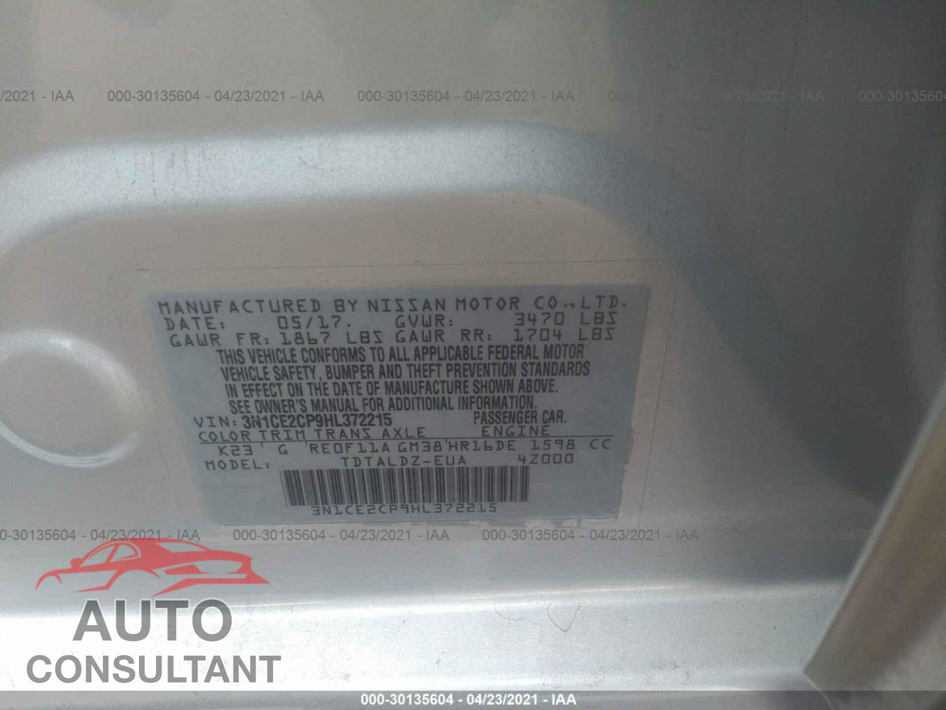 NISSAN VERSA NOTE 2017 - 3N1CE2CP9HL372215